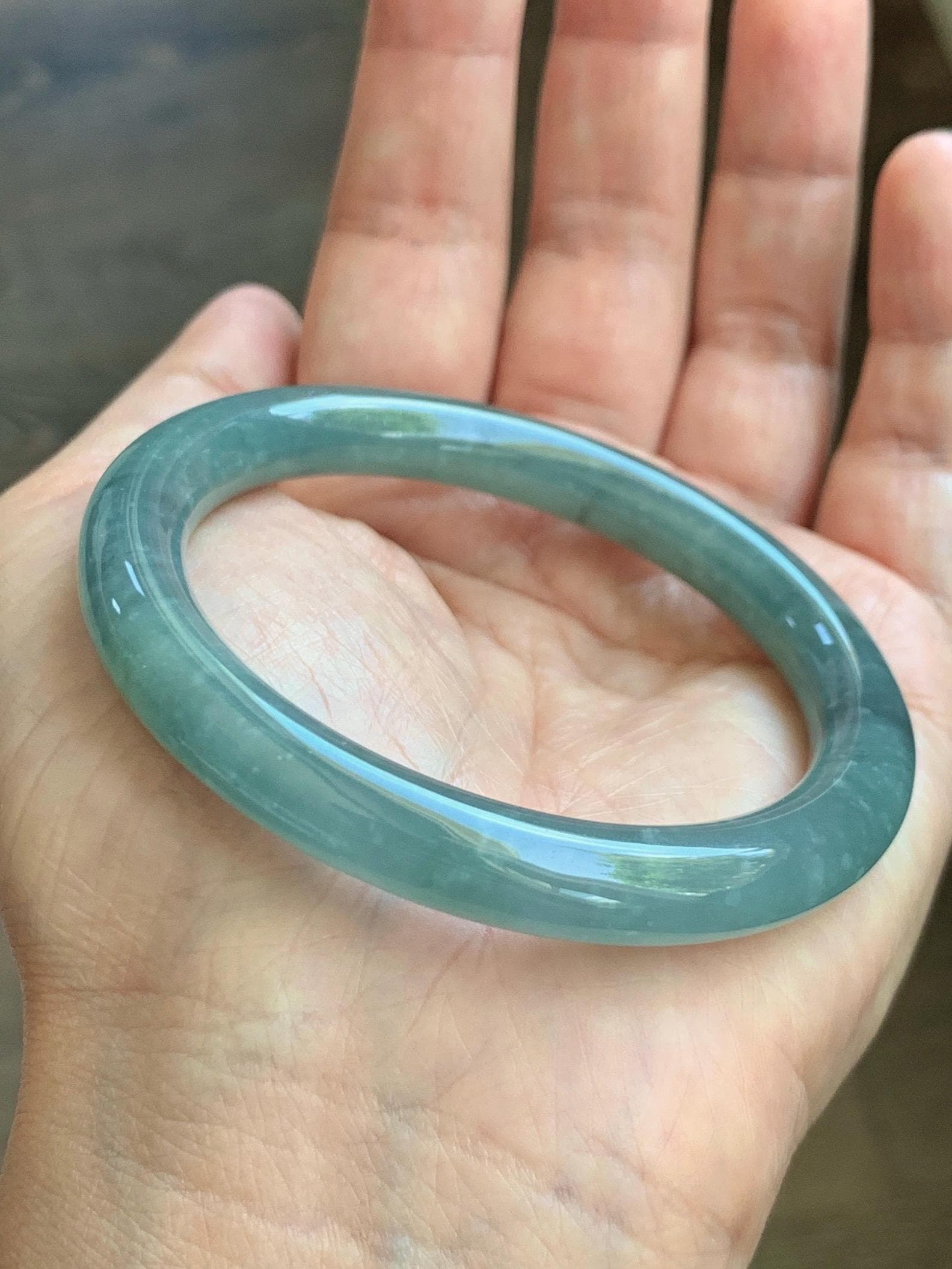 Certified Natural Grade A Guatemalan Icy Translucent Dusty Teal Blue Jade Jadeite Bangle Bracelet 53.8mm 6.65” 36g 天然冰危蓝绿翡翠圆条手镯 198