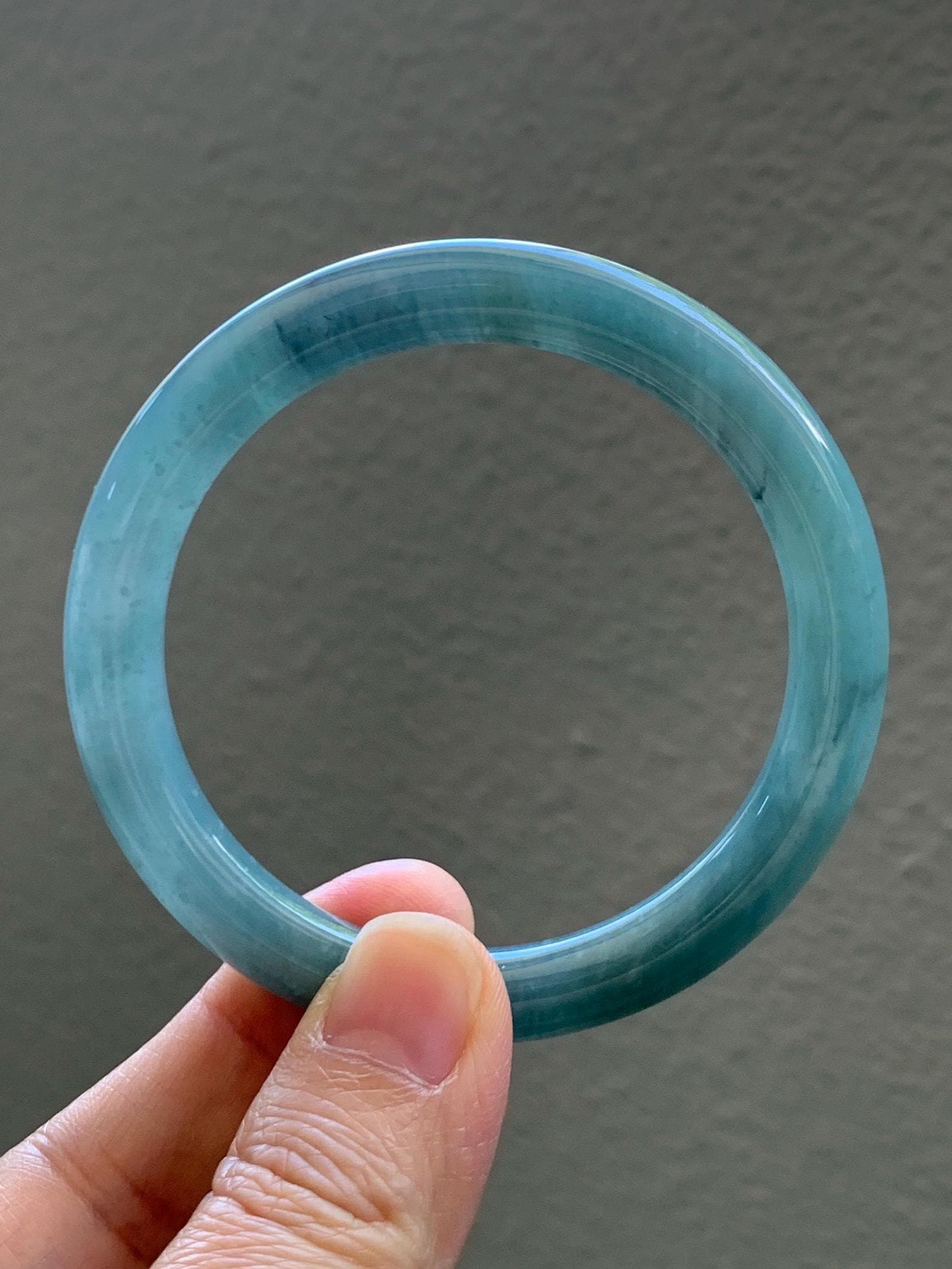 Certified Natural Grade A Guatemalan Icy Translucent Dusty Teal Blue Jade Jadeite Bangle Bracelet 53.8mm 6.65” 36g 天然冰危蓝绿翡翠圆条手镯 198