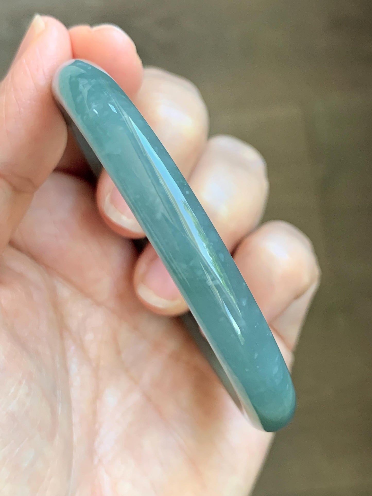 Certified Natural Grade A Guatemalan Icy Translucent Dusty Teal Blue Jade Jadeite Bangle Bracelet 53.8mm 6.65” 36g 天然冰危蓝绿翡翠圆条手镯 198