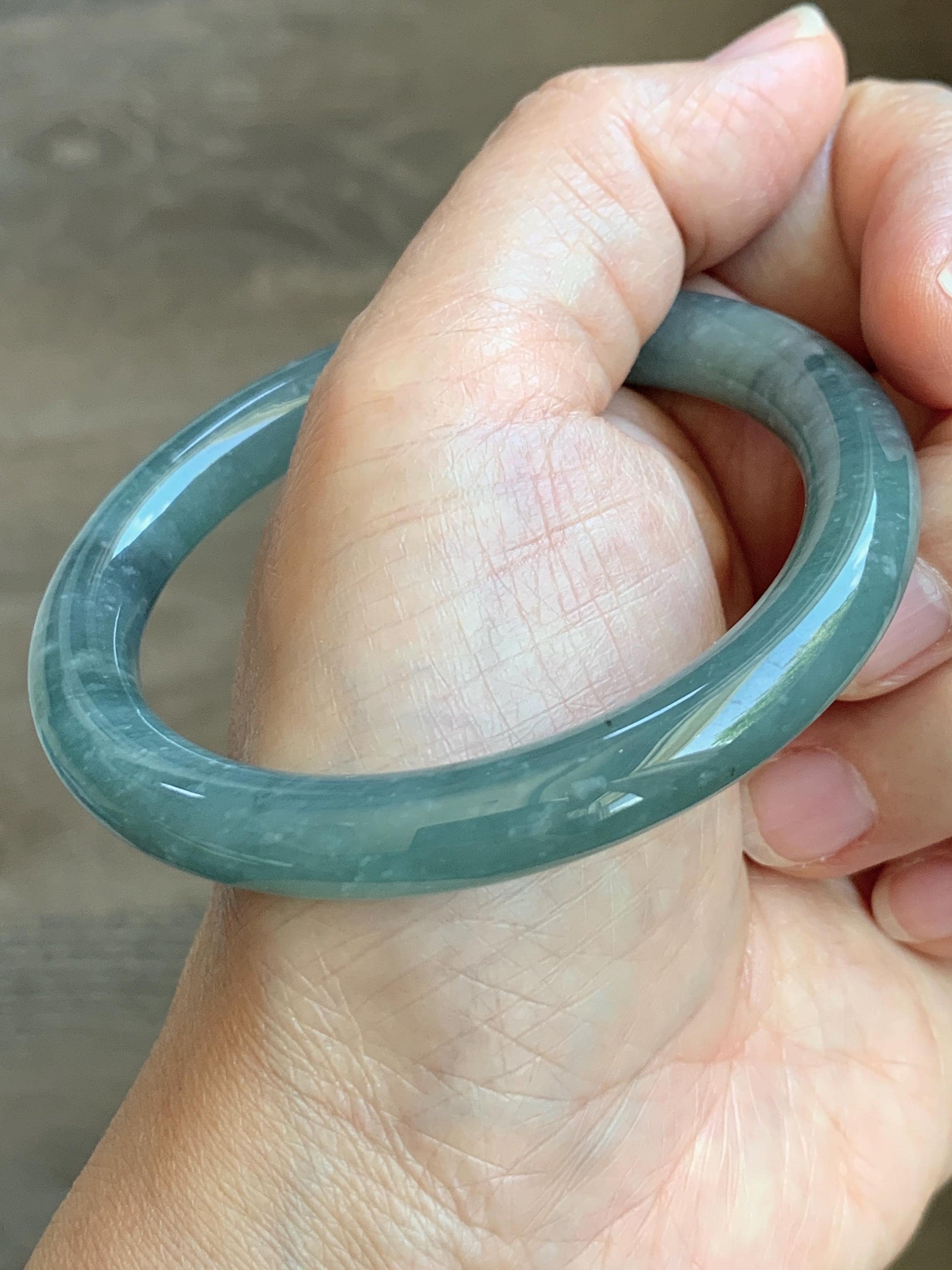 Certified Natural Grade A Guatemalan Icy Translucent Dusty Teal Blue Jade Jadeite Bangle Bracelet 53.8mm 6.65” 36g 天然冰危蓝绿翡翠圆条手镯 198