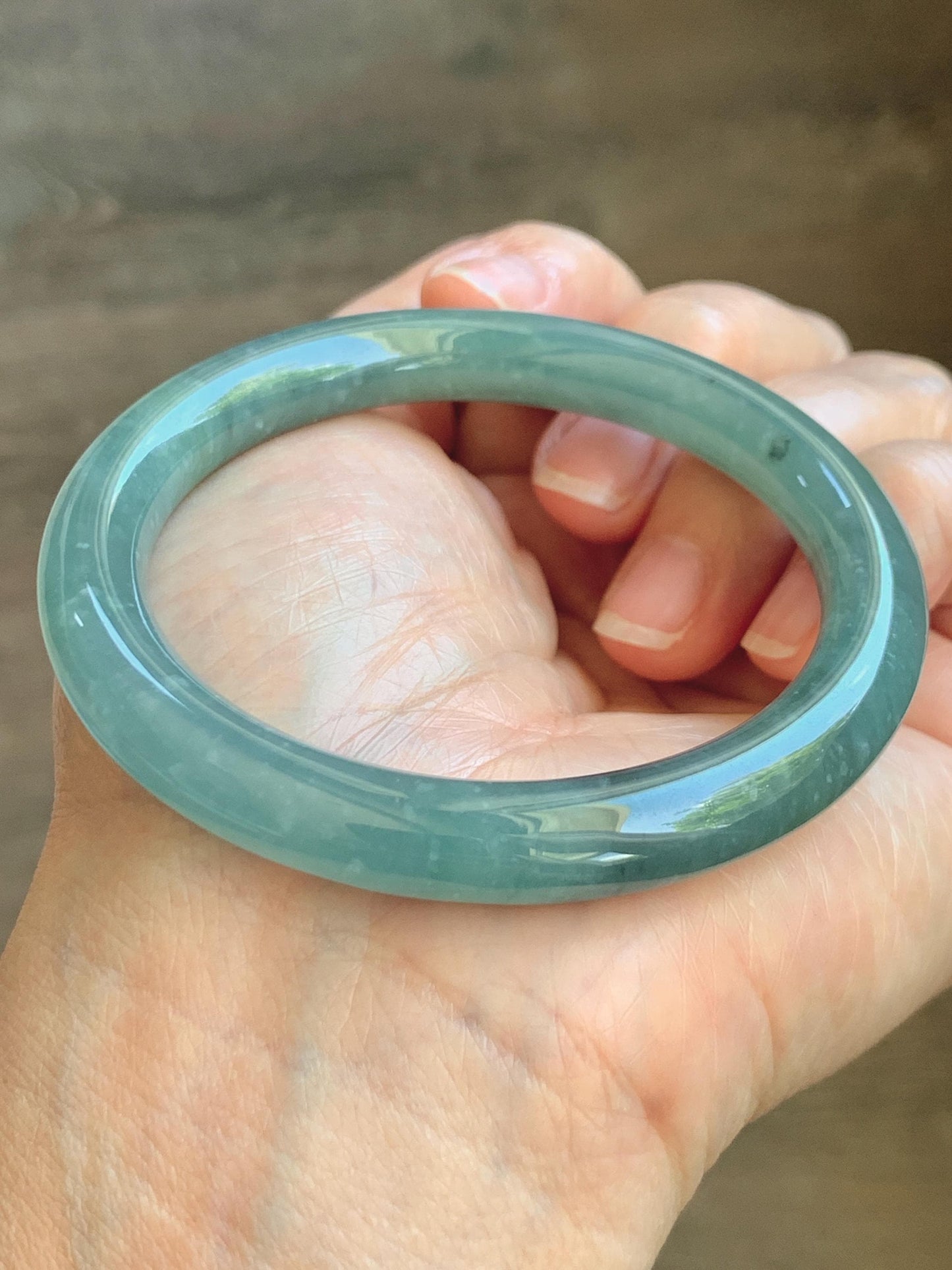 Certified Natural Grade A Guatemalan Icy Translucent Dusty Teal Blue Jade Jadeite Bangle Bracelet 53.8mm 6.65” 36g 天然冰危蓝绿翡翠圆条手镯 198