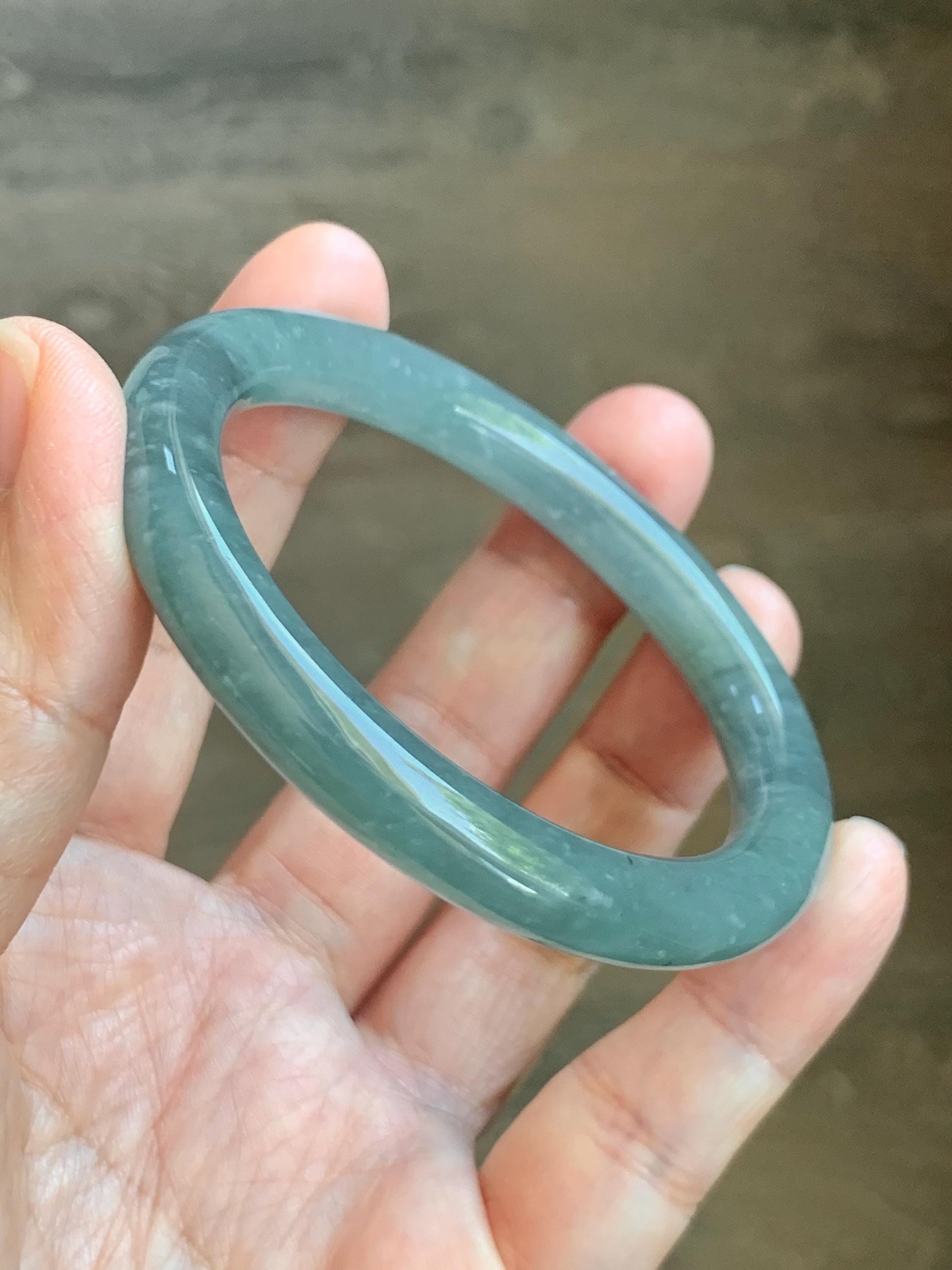 Certified Natural Grade A Guatemalan Icy Translucent Dusty Teal Blue Jade Jadeite Bangle Bracelet 53.8mm 6.65” 36g 天然冰危蓝绿翡翠圆条手镯 198