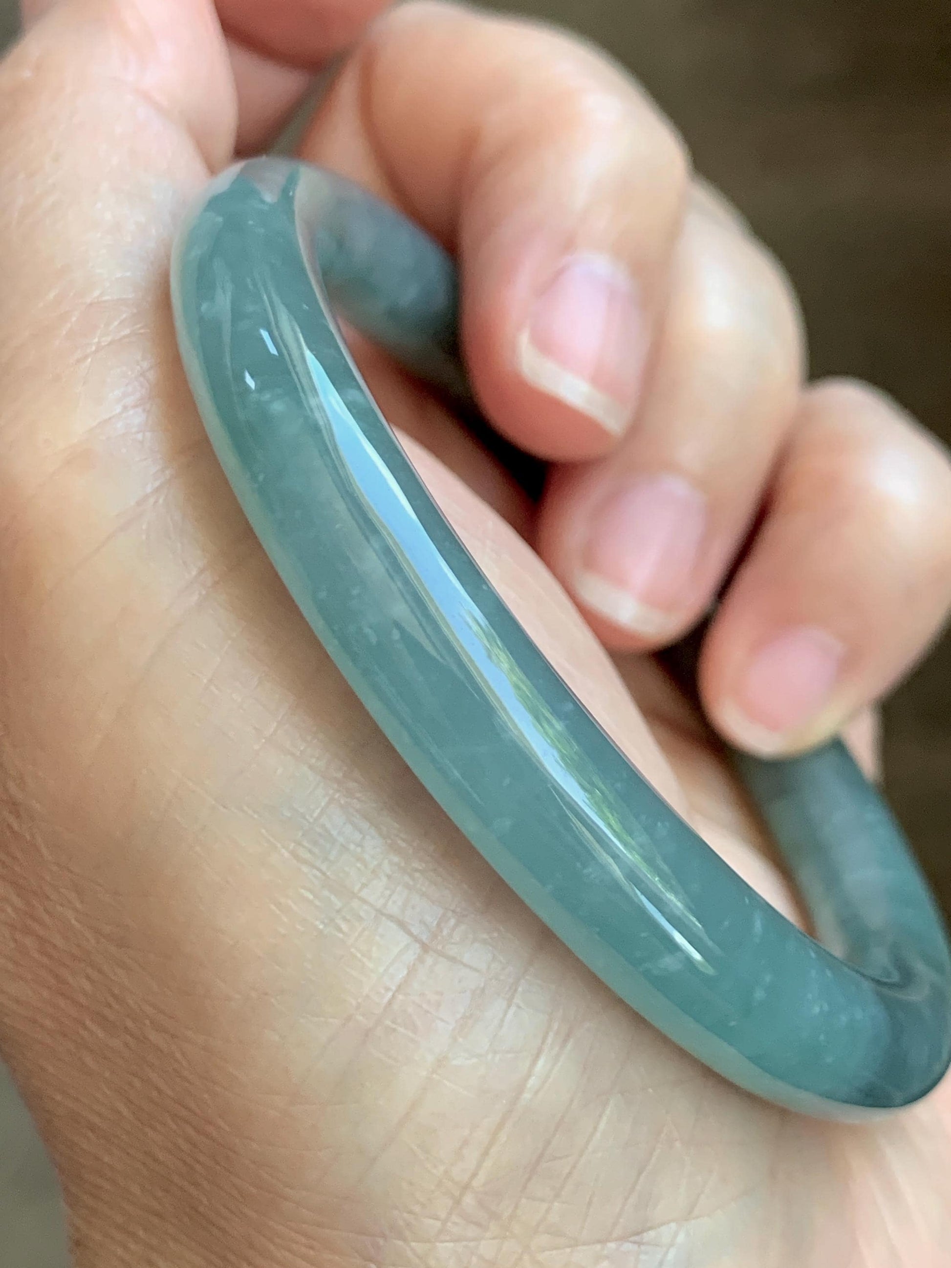 Certified Natural Grade A Guatemalan Icy Translucent Dusty Teal Blue Jade Jadeite Bangle Bracelet 53.8mm 6.65” 36g 天然冰危蓝绿翡翠圆条手镯 198