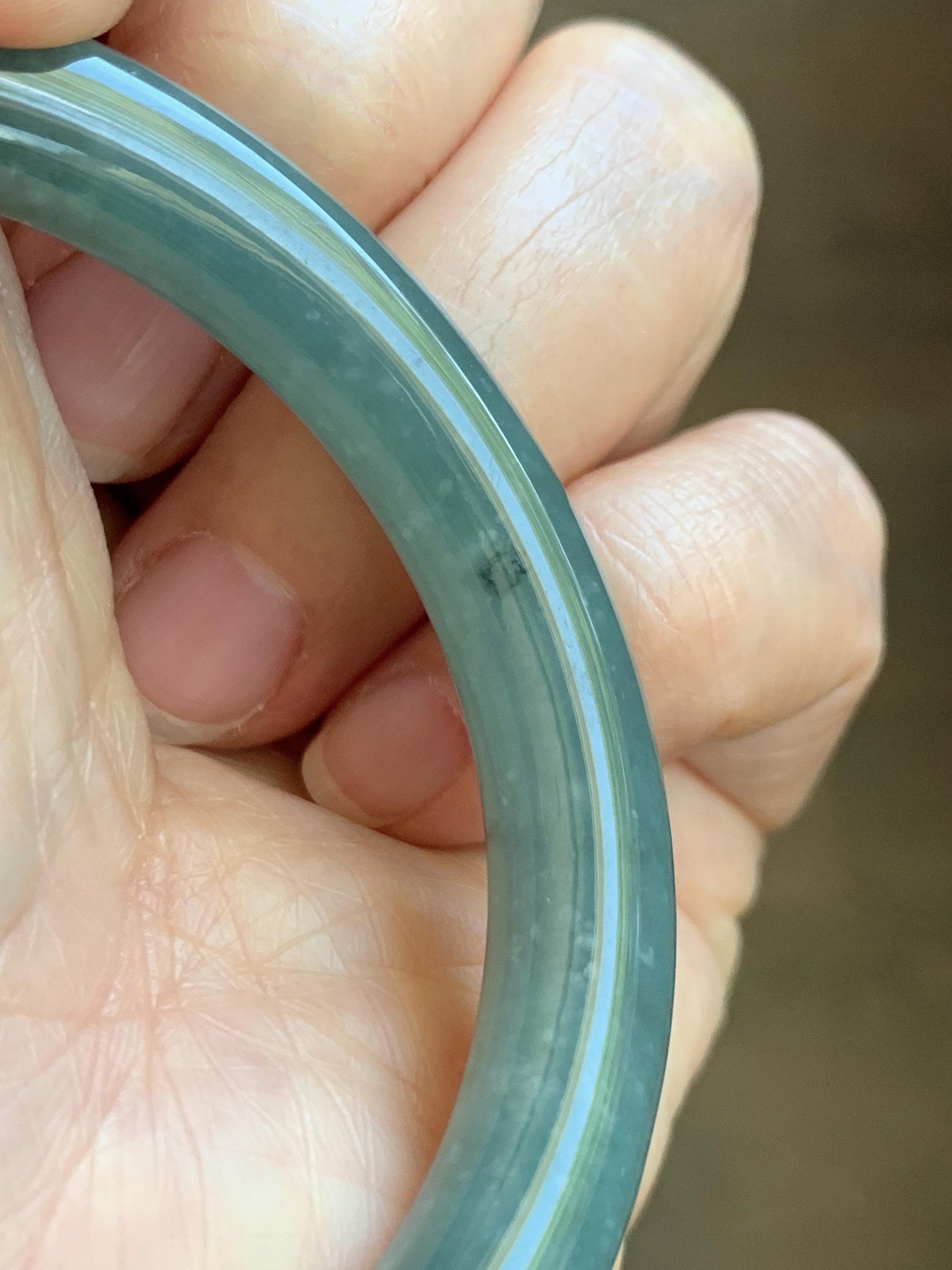 Certified Natural Grade A Guatemalan Icy Translucent Dusty Teal Blue Jade Jadeite Bangle Bracelet 53.8mm 6.65” 36g 天然冰危蓝绿翡翠圆条手镯 198