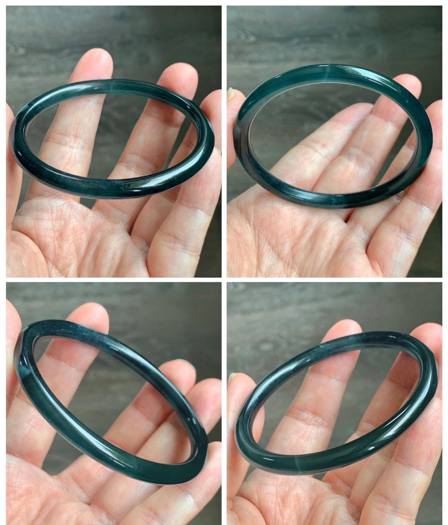 Certified Natural Grade A Guatemalan Icy Translucent Dark Teal Blue Jade Jadeite Slim Bangle 56.9mm 7.03” 17.7g AS IS 天然冰胶危深蓝绿翡翠细圆条手镯 1194