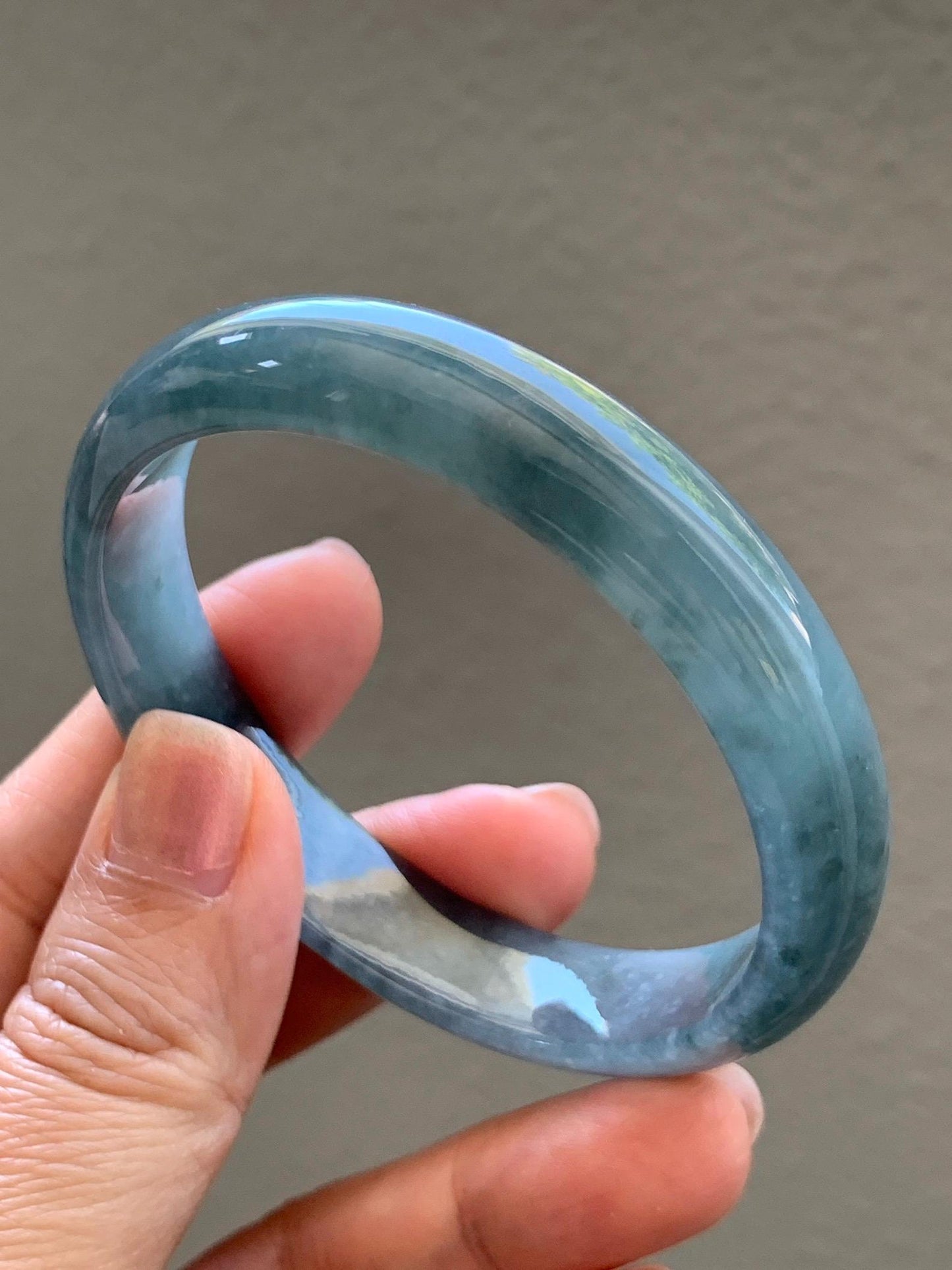Certified Natural Grade A Guatemalan Icy Translucent Bluish Gray Wuji Jade Jadeite Wide Bangle 56.59mm 6.99” 39g 天然冰危灰蓝乌鸡翡翠正圈宽版手镯 204