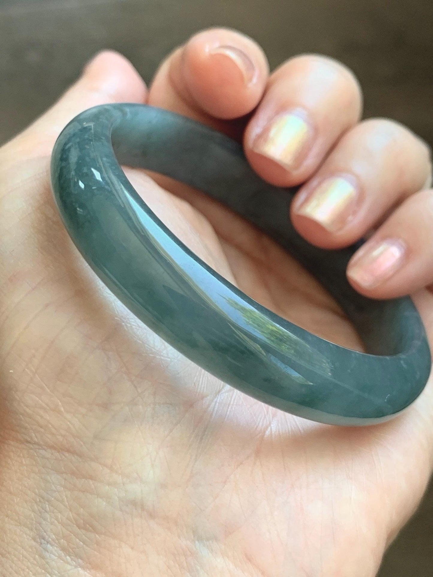 Certified Natural Grade A Guatemalan Icy Translucent Bluish Gray Wuji Jade Jadeite Wide Bangle 56.59mm 6.99” 39g 天然冰危灰蓝乌鸡翡翠正圈宽版手镯 204