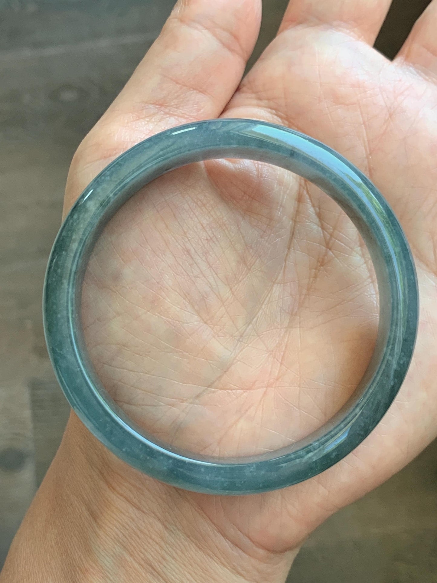 Certified Natural Grade A Guatemalan Icy Translucent Bluish Gray Wuji Jade Jadeite Wide Bangle 56.59mm 6.99” 39g 天然冰危灰蓝乌鸡翡翠正圈宽版手镯 204