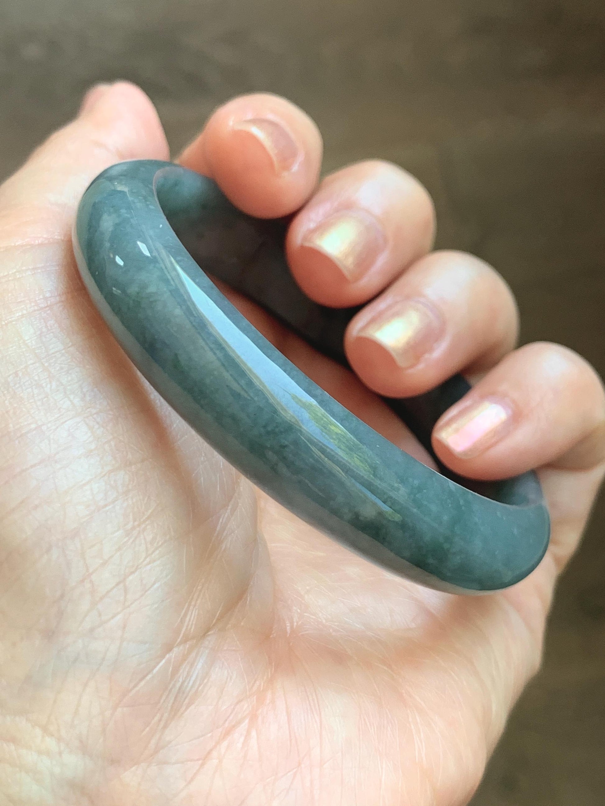 Certified Natural Grade A Guatemalan Icy Translucent Bluish Gray Wuji Jade Jadeite Wide Bangle 56.59mm 6.99” 39g 天然冰危灰蓝乌鸡翡翠正圈宽版手镯 204