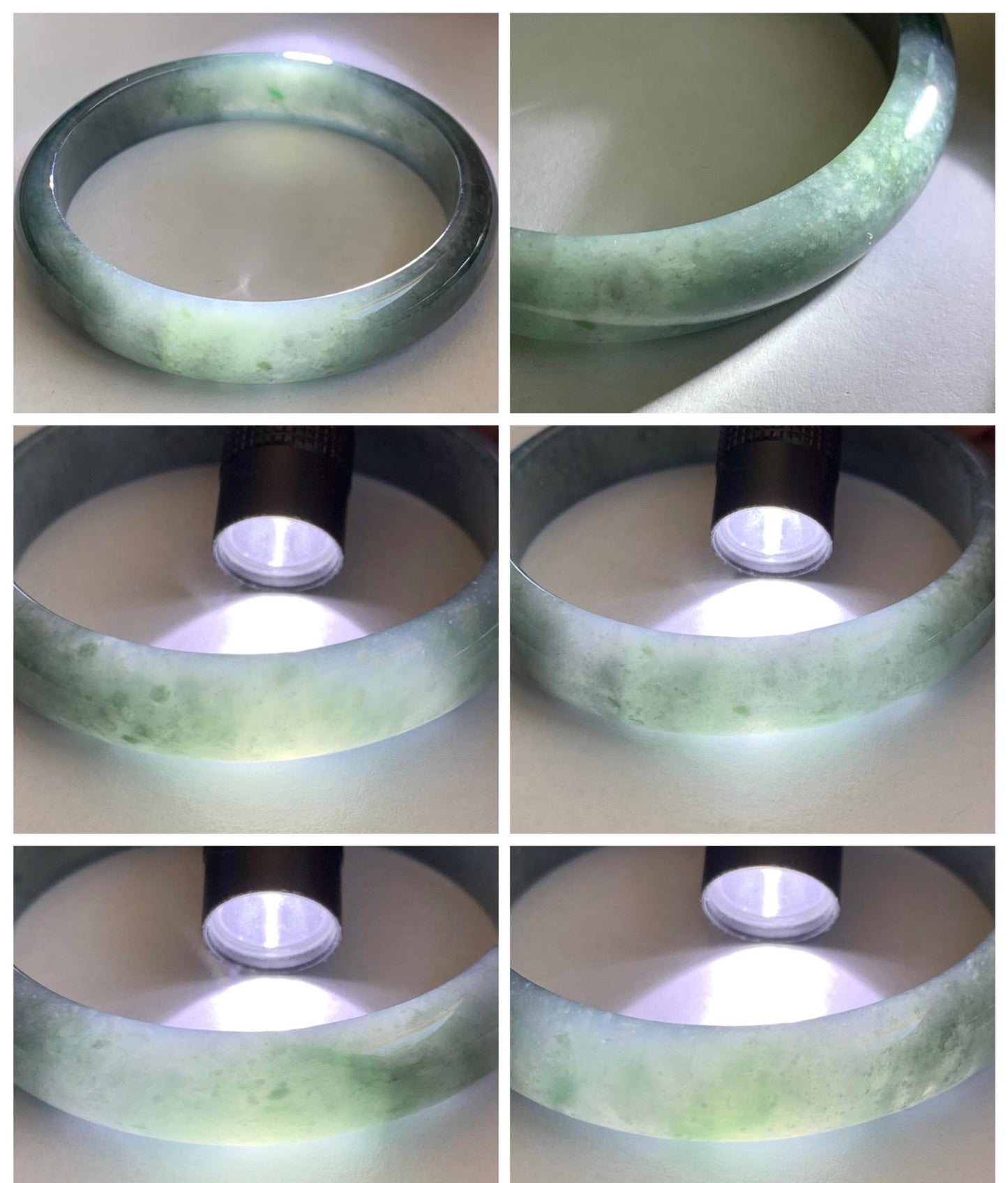 Certified Natural Grade A Guatemalan Icy Translucent Bluish Gray Wuji Jade Jadeite Wide Bangle 56.59mm 6.99” 39g 天然冰危灰蓝乌鸡翡翠正圈宽版手镯 204