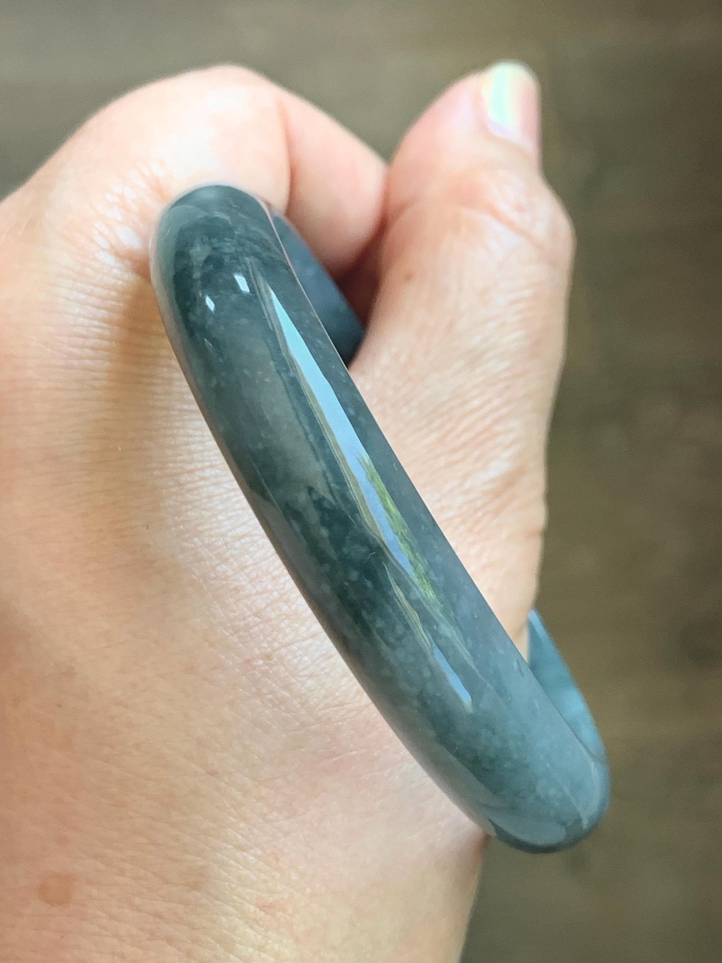 Certified Natural Grade A Guatemalan Icy Translucent Bluish Gray Wuji Jade Jadeite Wide Bangle 57.9mm 7.16” 38g 天然冰危灰蓝乌鸡翡翠正圈宽版手镯 205