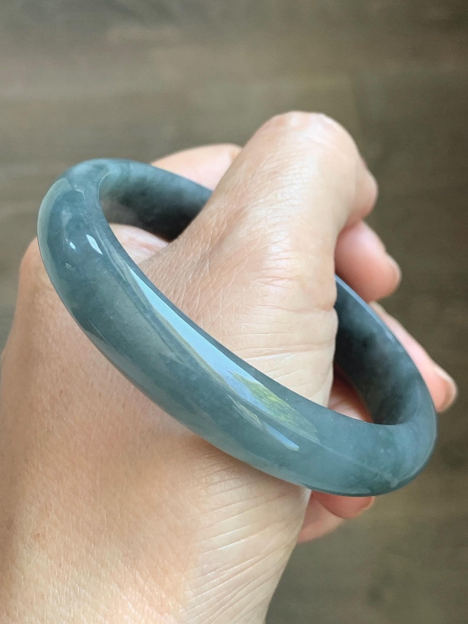 Certified Natural Grade A Guatemalan Icy Translucent Bluish Gray Wuji Jade Jadeite Wide Bangle 57.9mm 7.16” 38g 天然冰危灰蓝乌鸡翡翠正圈宽版手镯 205