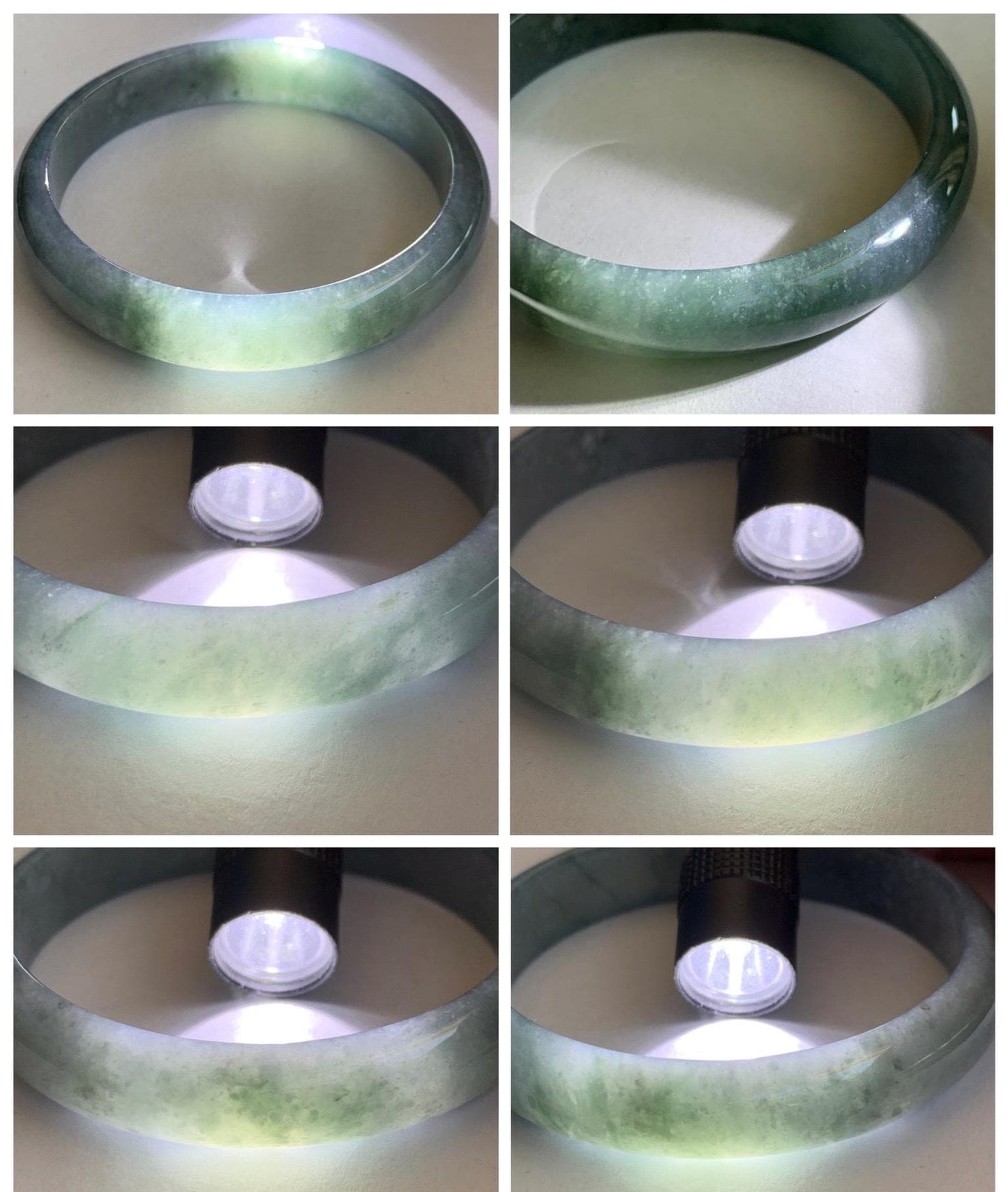 Certified Natural Grade A Guatemalan Icy Translucent Bluish Gray Wuji Jade Jadeite Wide Bangle 57.9mm 7.16” 38g 天然冰危灰蓝乌鸡翡翠正圈宽版手镯 205