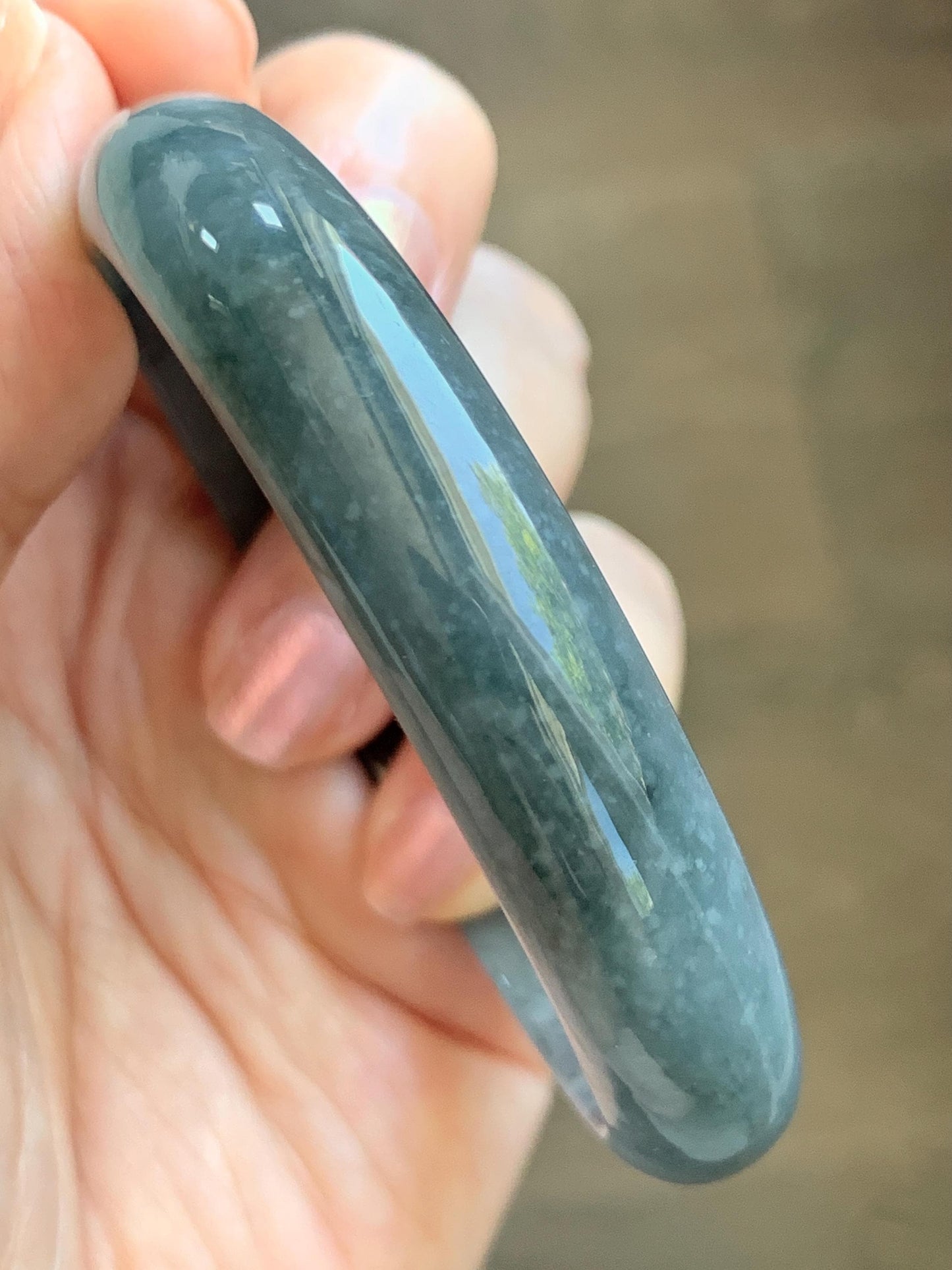 Certified Natural Grade A Guatemalan Icy Translucent Bluish Gray Wuji Jade Jadeite Wide Bangle 57.9mm 7.16” 38g 天然冰危灰蓝乌鸡翡翠正圈宽版手镯 205