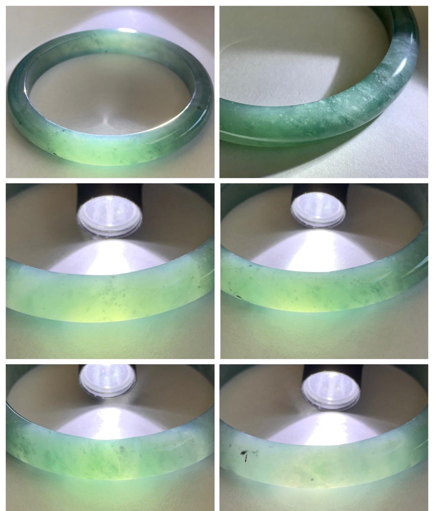 Certified Natural Grade A Guatemalan Icy Translucent Dusty Teal Green Wuji Marbled Jade Jadeite Bangle 56.9mm 7.03” 36.5g 天然冰危蓝绿乌鸡翡翠正圈手镯 214