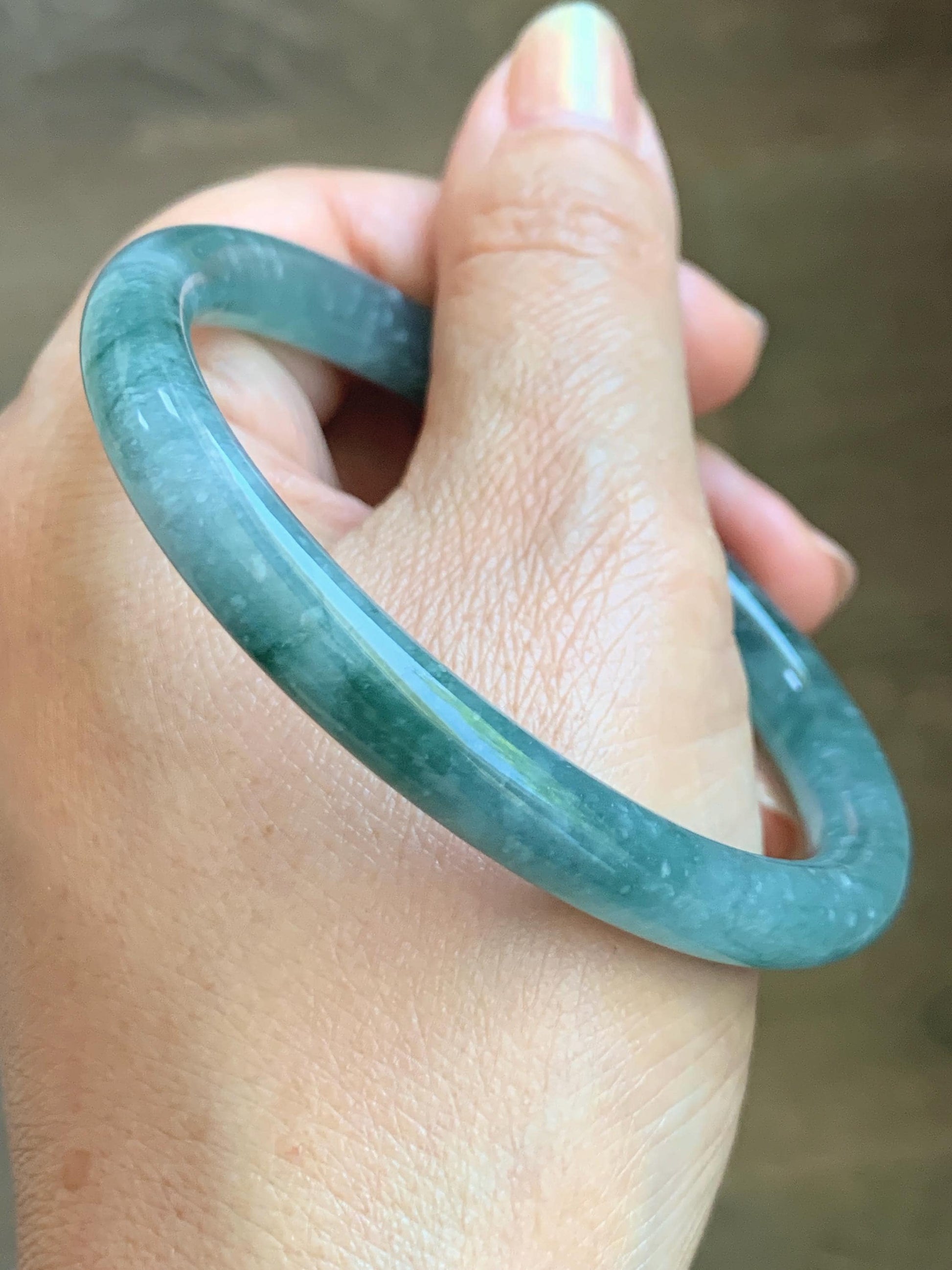 Certified Natural Grade A Guatemalan Icy Translucent Dusty Teal Green Jade Jadeite Bangle Bracelet 59.77mm 7.39” 32g 天然冰危蓝绿翡翠圆条手镯 199
