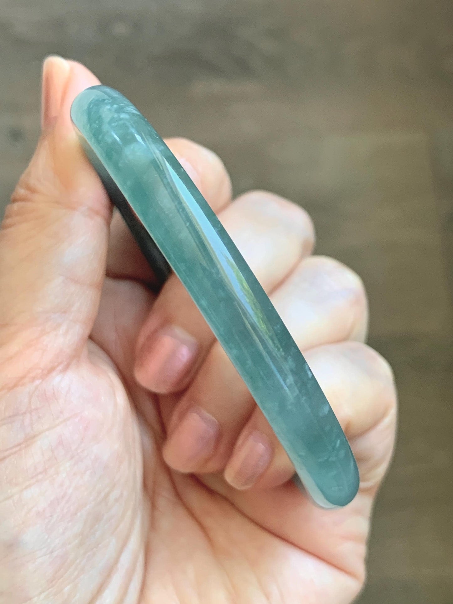 Certified Natural Grade A Guatemalan Icy Translucent Dusty Teal Green Jade Jadeite Bangle Bracelet 59.77mm 7.39” 32g 天然冰危蓝绿翡翠圆条手镯 199