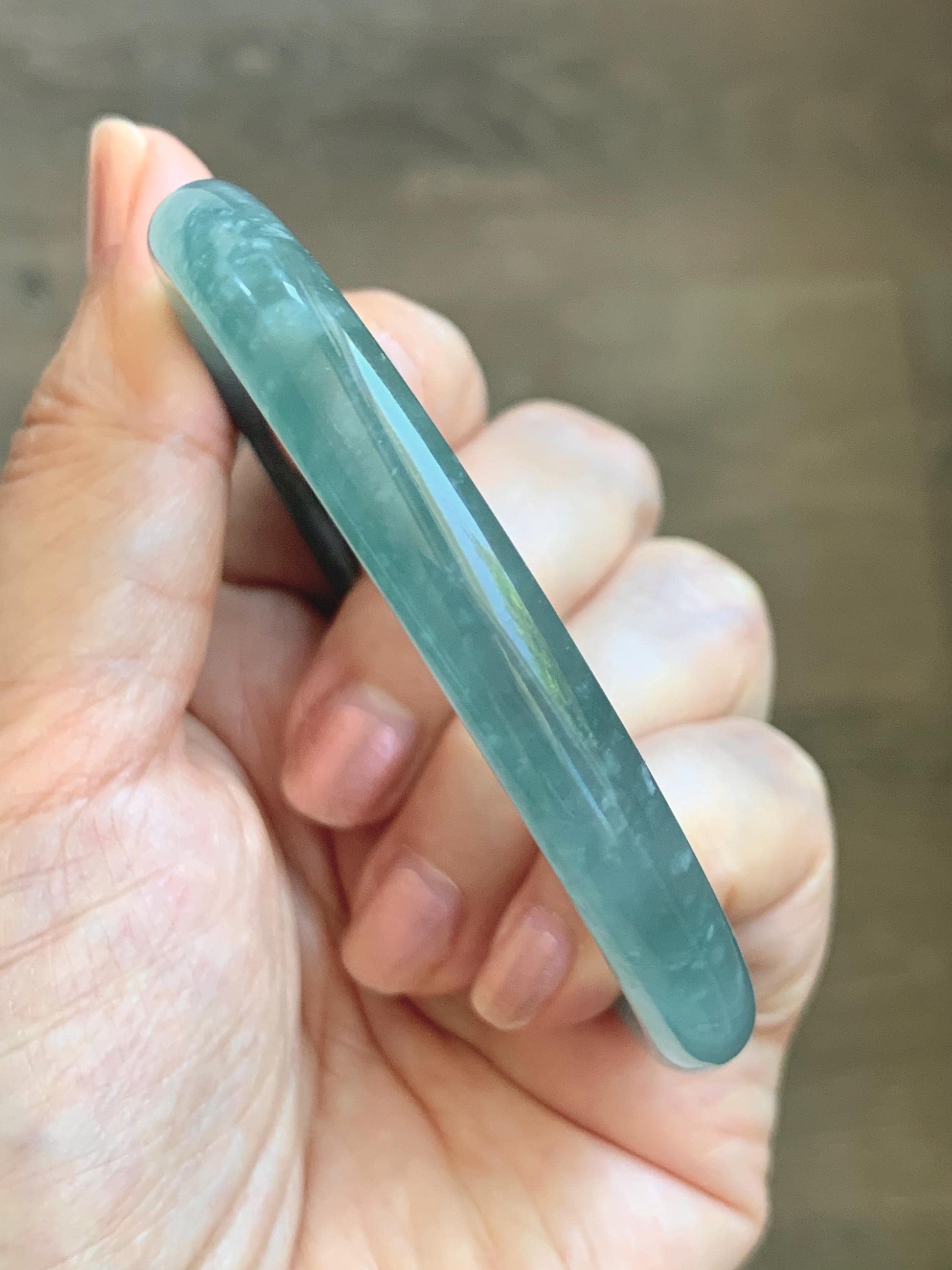 Certified Natural Grade A Guatemalan Icy Translucent Dusty Teal Green Jade Jadeite Bangle Bracelet 59.77mm 7.39” 32g 天然冰危蓝绿翡翠圆条手镯 199