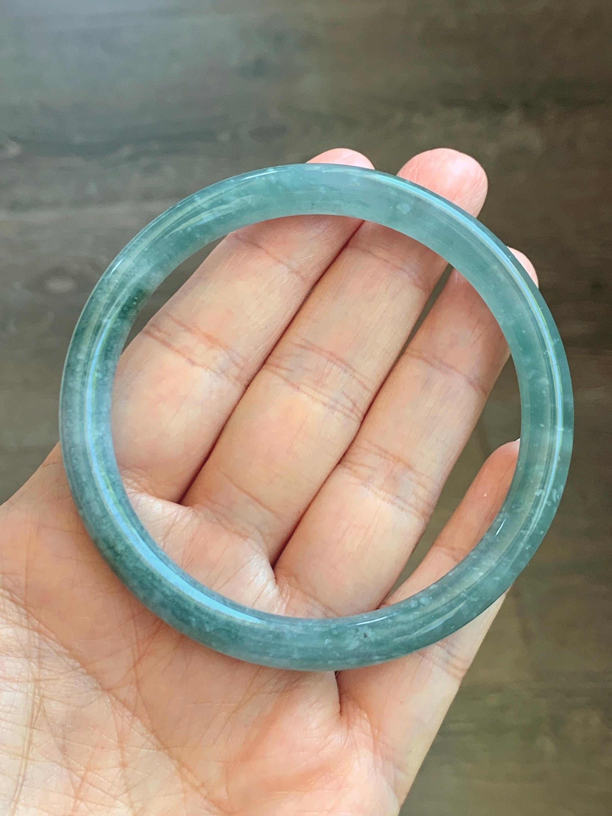 Certified Natural Grade A Guatemalan Icy Translucent Dusty Teal Green Jade Jadeite Bangle Bracelet 59.77mm 7.39” 32g 天然冰危蓝绿翡翠圆条手镯 199
