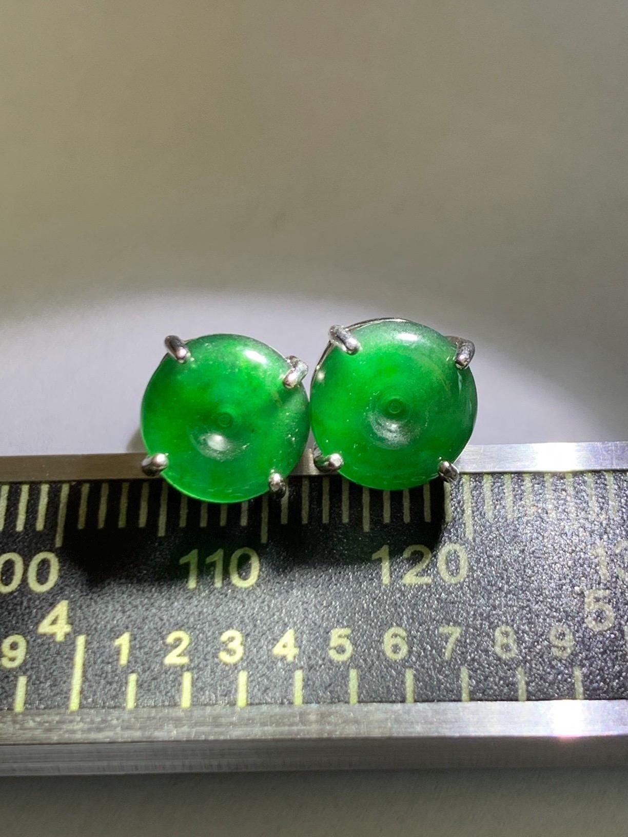 Natural Grade A Guatemalan Icy Translucent Vibrant Green Jade Jadeite Mini Ping An Kou Donut Earrings Sterling Silver 天然冰危绿翡翠平安扣耳钉 WLK100