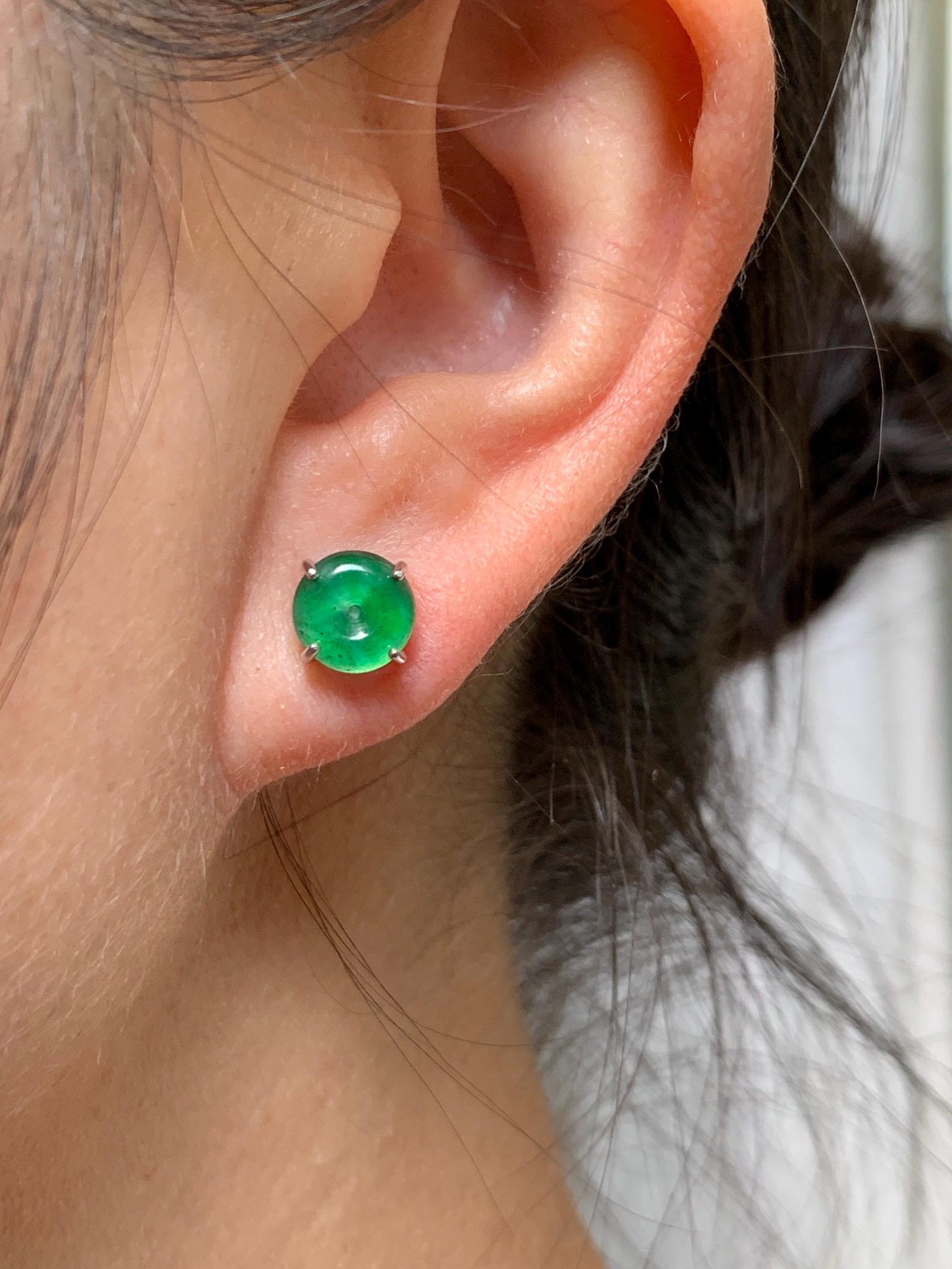 Natural Grade A Guatemalan Icy Translucent Vibrant Green Jade Jadeite Mini Ping An Kou Donut Earrings Sterling Silver 天然冰危绿翡翠平安扣耳钉 WLK100