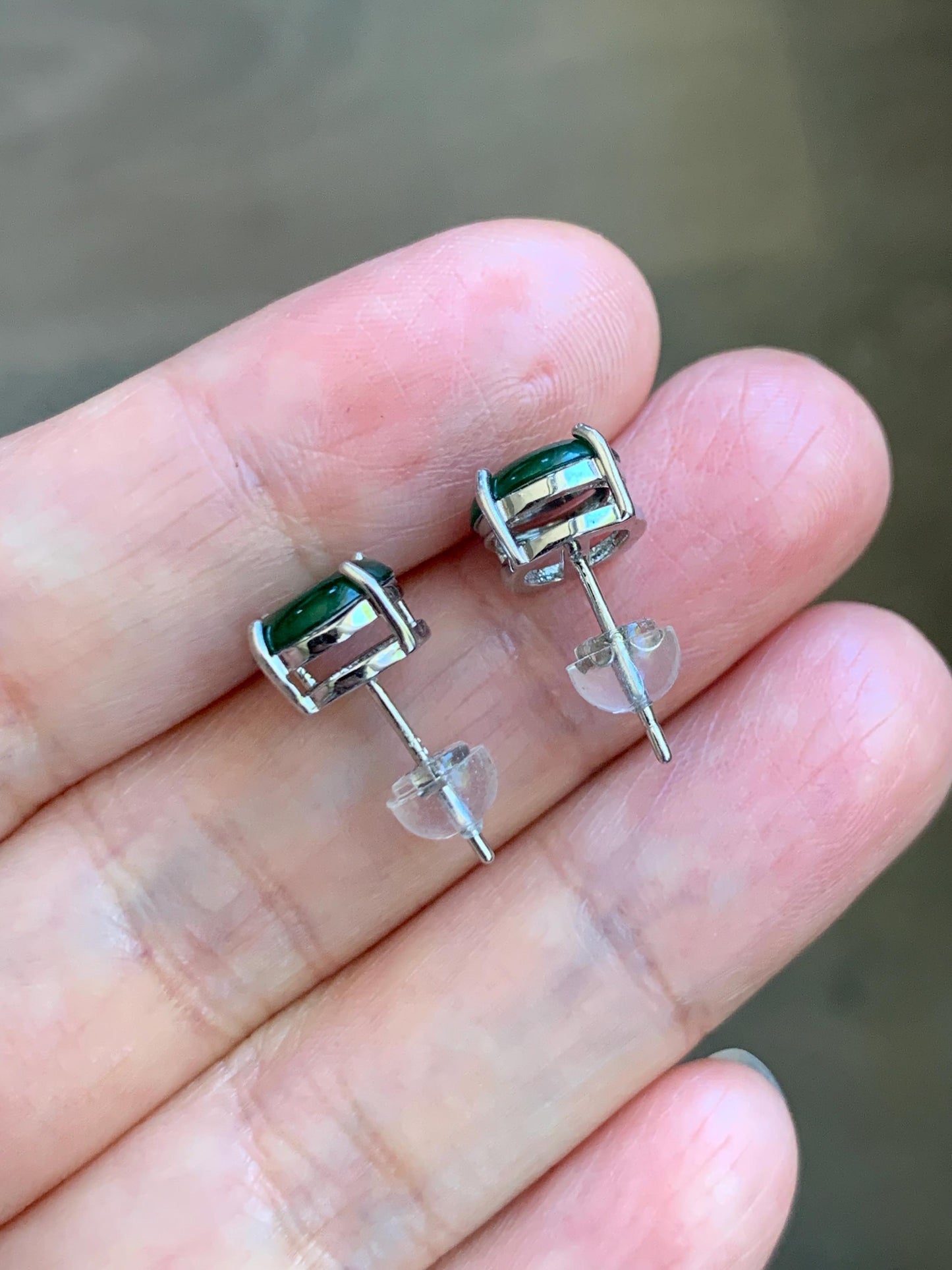 Natural Grade A Guatemalan Icy Translucent Vibrant Green Jade Jadeite Mini Ping An Kou Donut Earrings Sterling Silver 天然冰危绿翡翠平安扣耳钉 WLK100