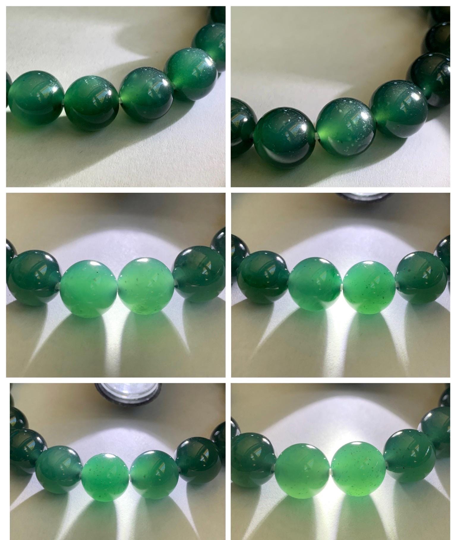 Natural Grade A Guatemalan Icy Translucent Dark Teal Green Jade Jadeite Beaded Bracelet Stretchy 9.5mm 7” 28g 天然冰危老种深蓝绿翡翠圆珠手串 WLZ550A