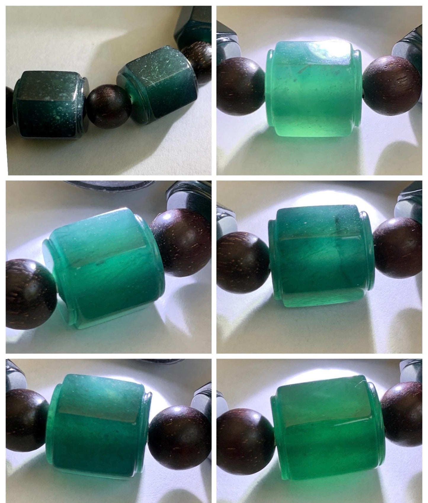 Natural Grade A Guatemalan Icy Translucent Dark Teal Blue Jade Jadeite Hexagon Barrel Beads Beaded Bracelet 7.5” 48g 天然冰胶危老蓝水翡翠六棱珠手串 WLL440