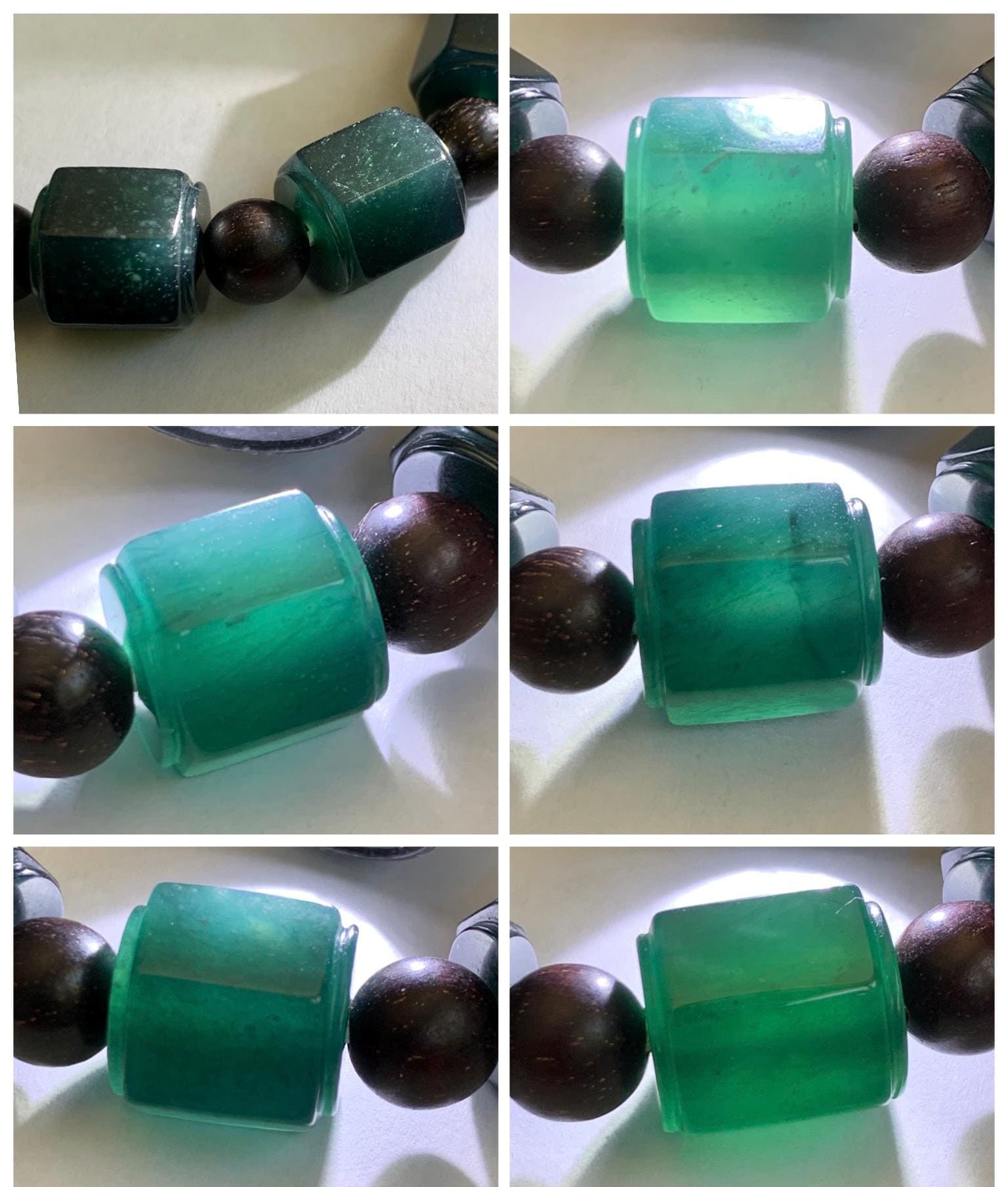 Natural Grade A Guatemalan Icy Translucent Dark Teal Blue Jade Jadeite Hexagon Barrel Beads Beaded Bracelet 7.5” 48g 天然冰胶危老蓝水翡翠六棱珠手串 WLL440
