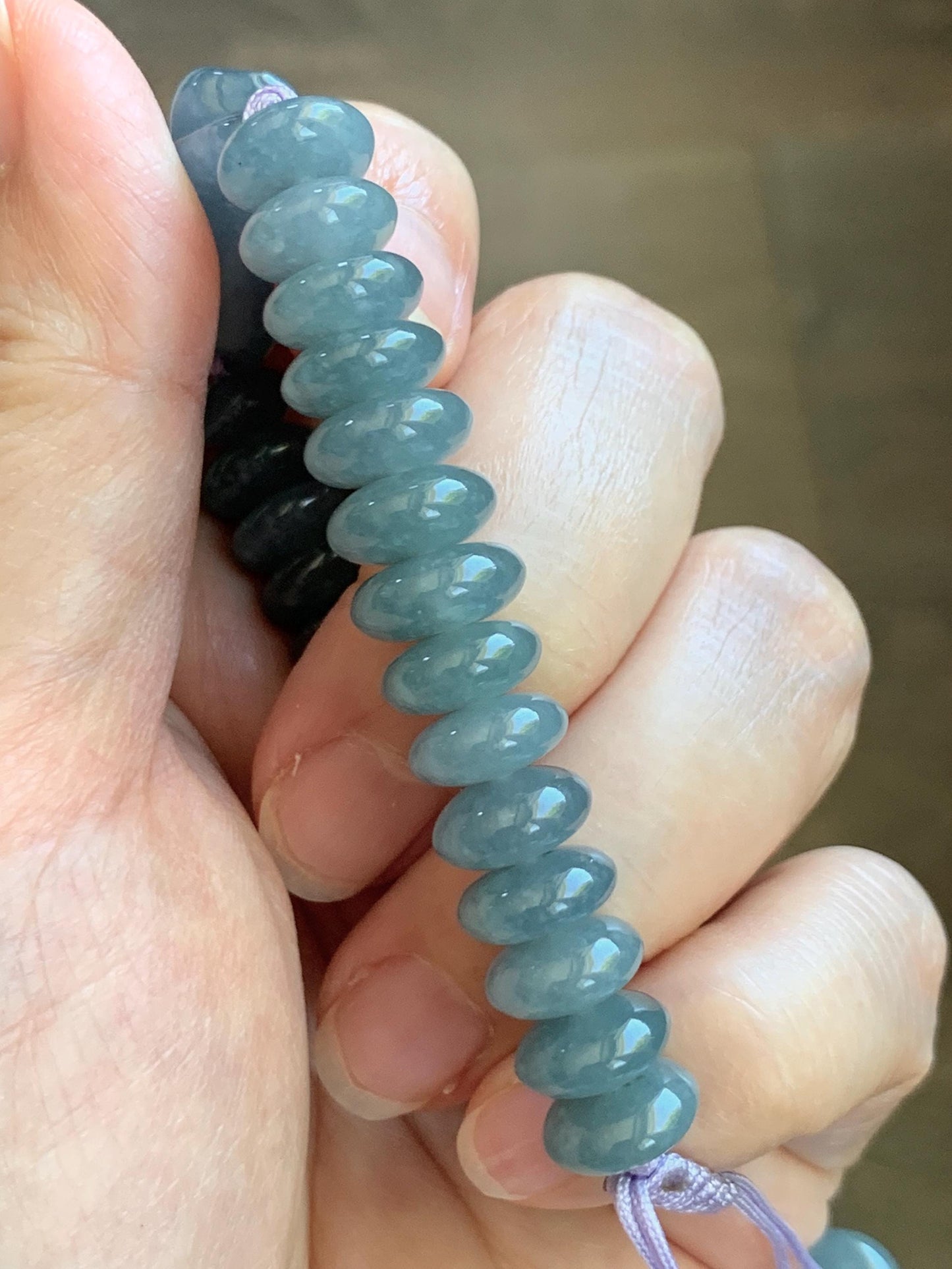 Natural Grade A Guatemalan Icy Translucent Dusty Teal Blue Jade Jadeite Cat Drum Beads Beaded Bracelet 6”-7.5” 34g 天然冰危蓝紫翡翠猫咪鼓珠手串 WLM310