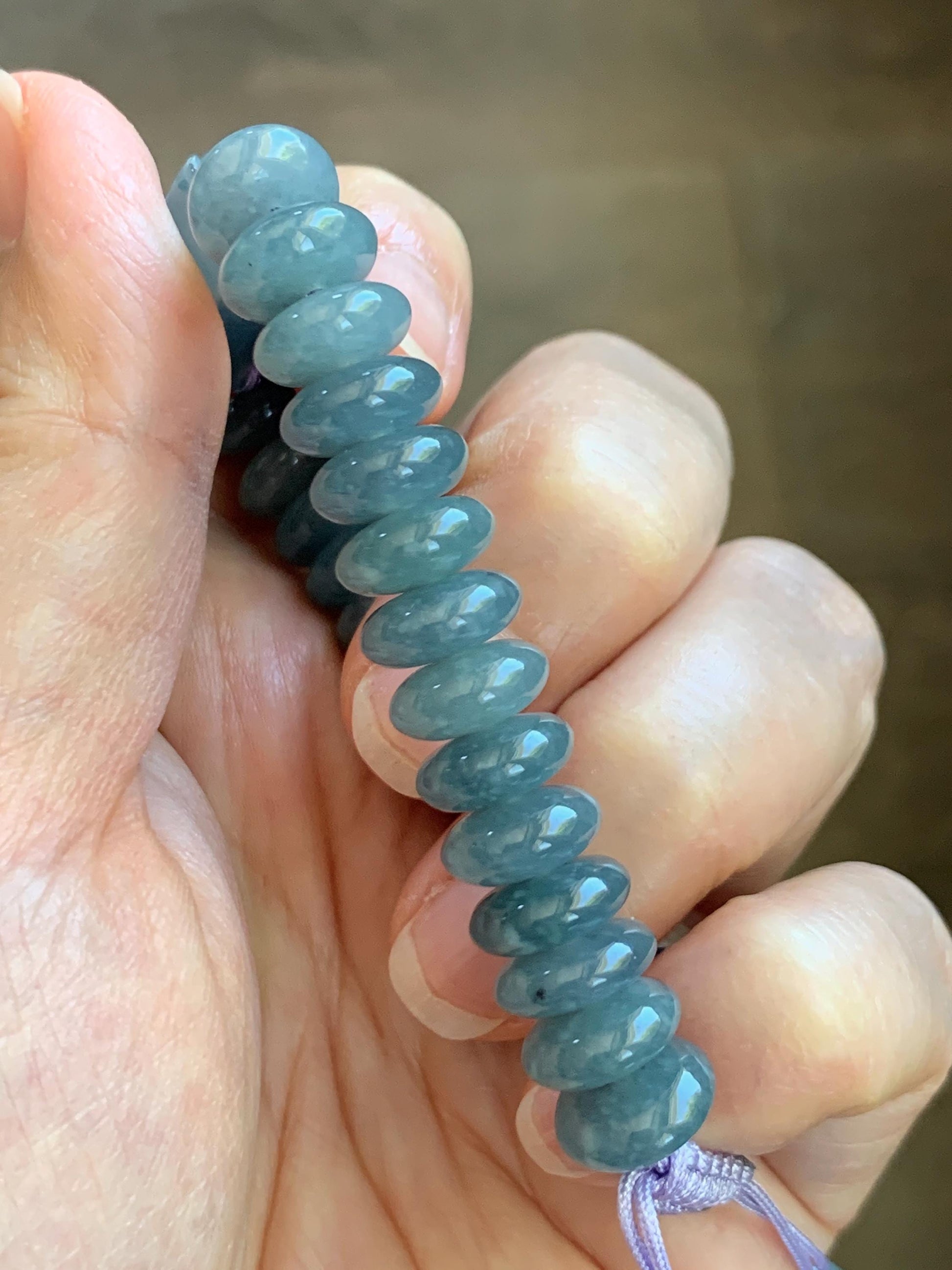 Natural Grade A Guatemalan Icy Translucent Dusty Teal Blue Jade Jadeite Cat Drum Beads Beaded Bracelet 6”-7.5” 34g 天然冰危蓝紫翡翠猫咪鼓珠手串 WLM310