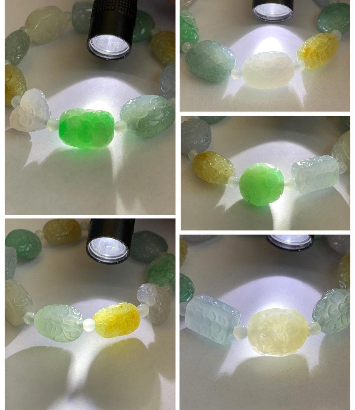 Natural Grade A Icy Highly Translucent Multicolored Jade Jadeite Engraved Retro Beads Beaded Bracelet 6.75” 30g 天然冰胶多宝翡翠雕刻随形珠手串 MDB650
