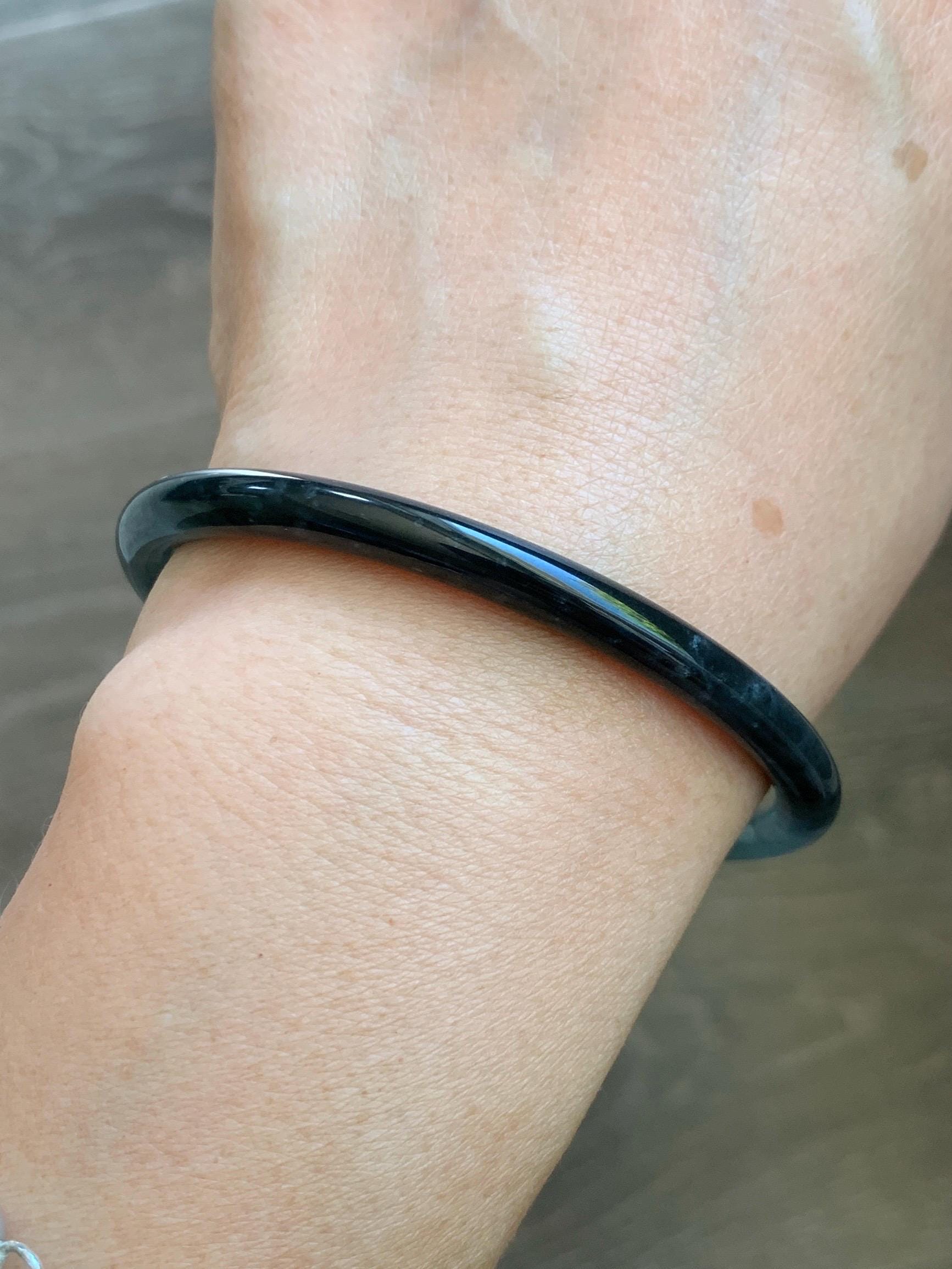 Certified Natural Grade A Guatemalan Icy Translucent Dusty Teal Green Wuji Jade Jadeite Slim Bangle 58.8 7.27” 16.5g 天然冰胶危蓝绿乌鸡翡翠细圆条手镯 1178