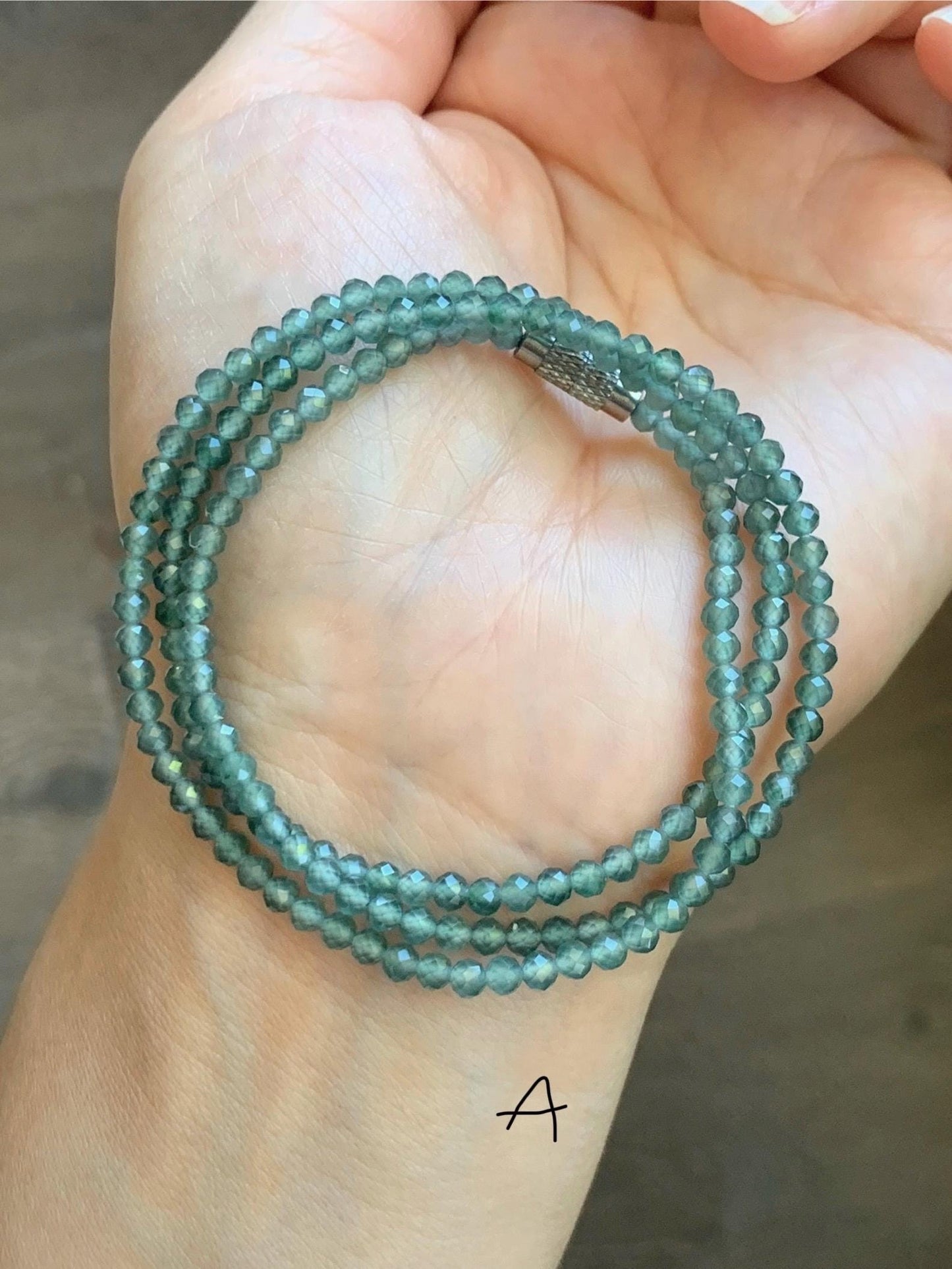 Petite Natural Guatemalan Grade A Icy Highly Translucent Teal Blue Faceted Jade Jadeite Beads Beaded Necklace 3mm 20" 天然冰危蓝翡翠切割小圆珠项链 WPQ560