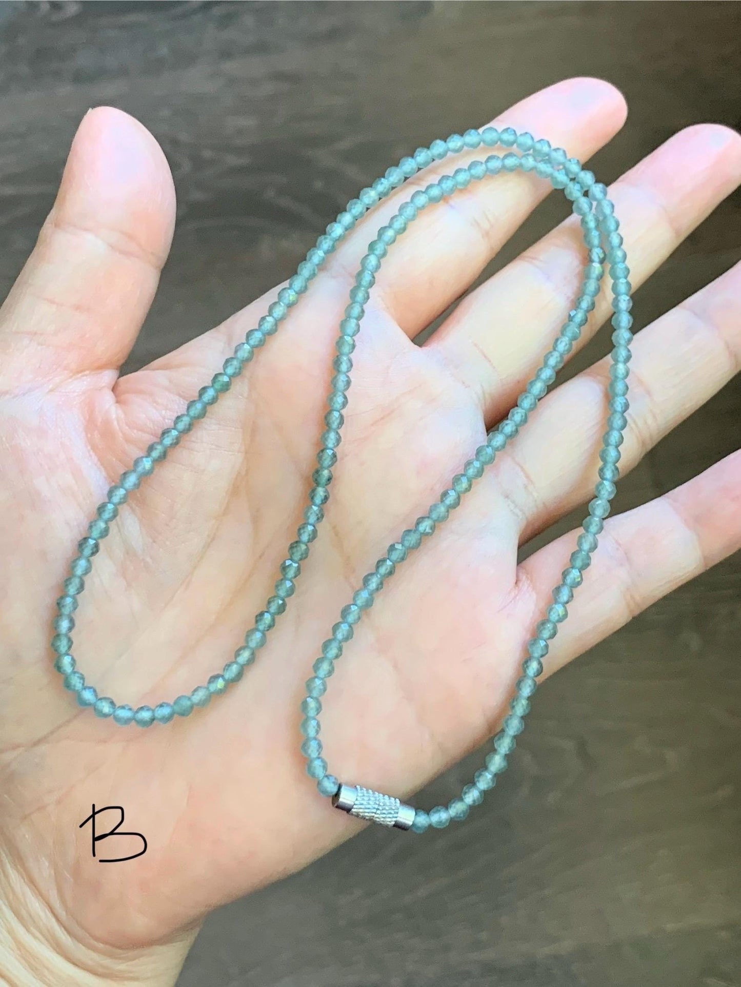 Petite Natural Guatemalan Grade A Icy Highly Translucent Teal Blue Faceted Jade Jadeite Beads Beaded Necklace 3mm 20" 天然冰危蓝翡翠切割小圆珠项链 WPQ560