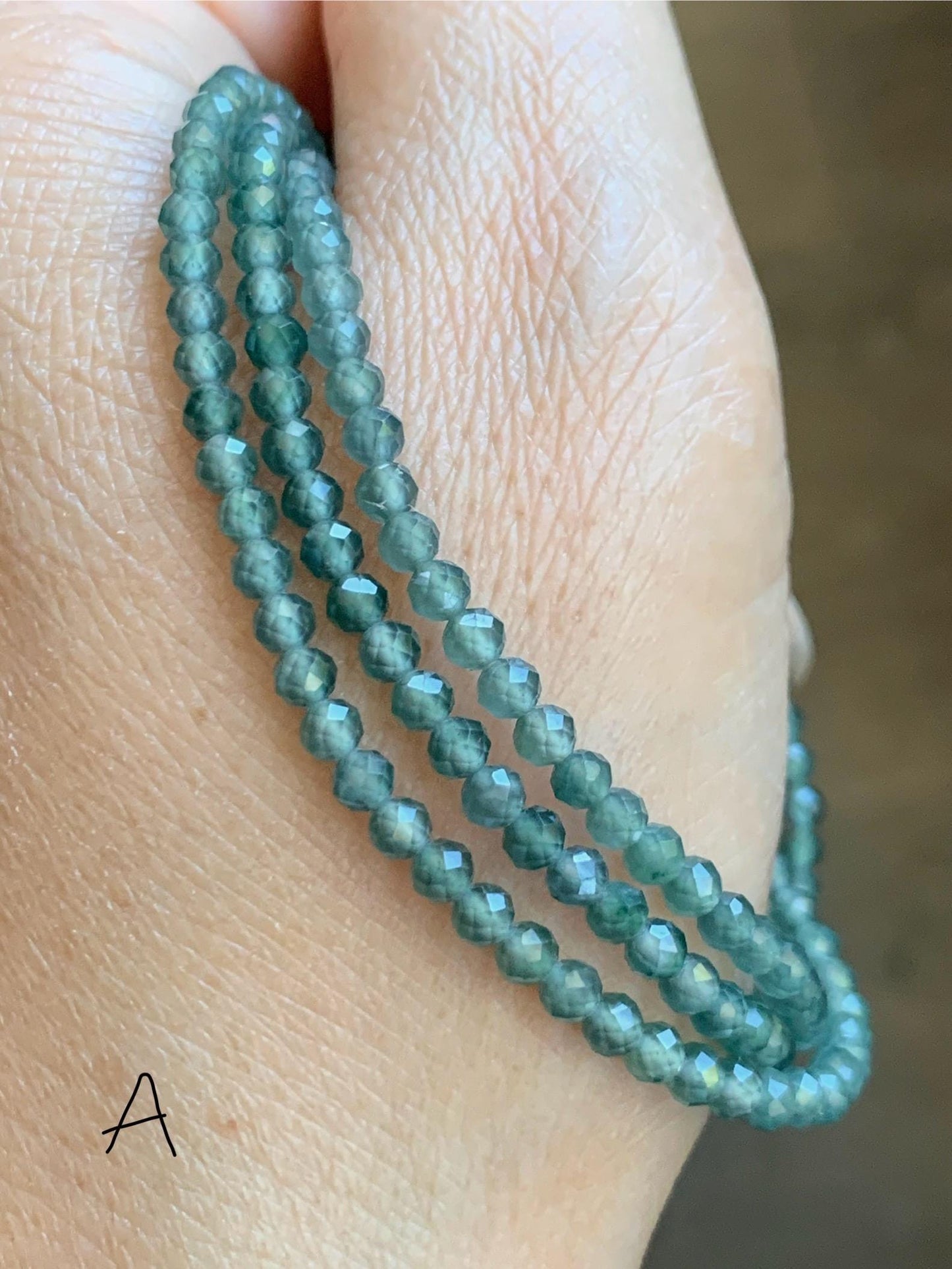 Petite Natural Guatemalan Grade A Icy Highly Translucent Teal Blue Faceted Jade Jadeite Beads Beaded Necklace 3mm 20" 天然冰危蓝翡翠切割小圆珠项链 WPQ560