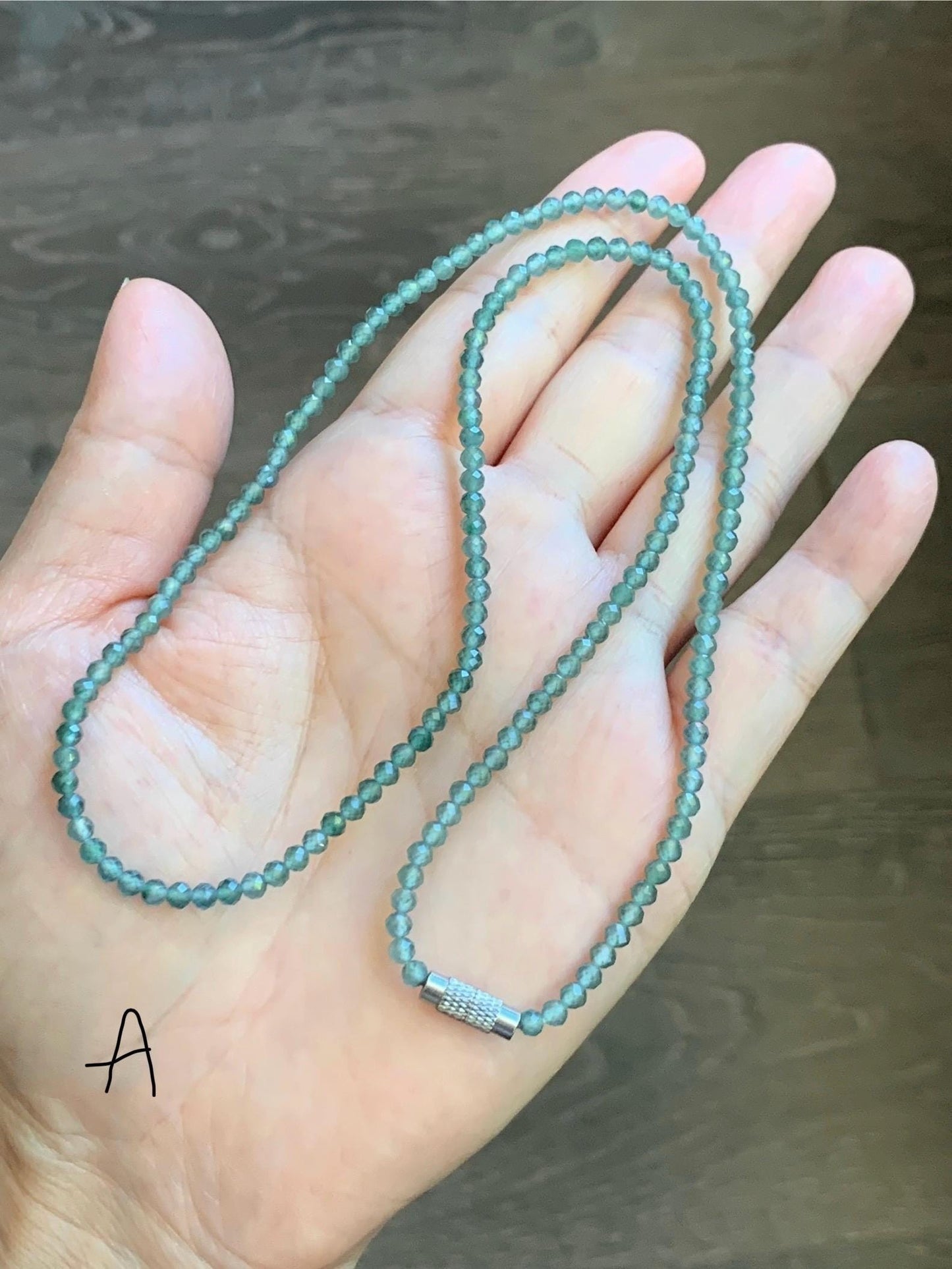 Petite Natural Guatemalan Grade A Icy Highly Translucent Teal Blue Faceted Jade Jadeite Beads Beaded Necklace 3mm 20" 天然冰危蓝翡翠切割小圆珠项链 WPQ560