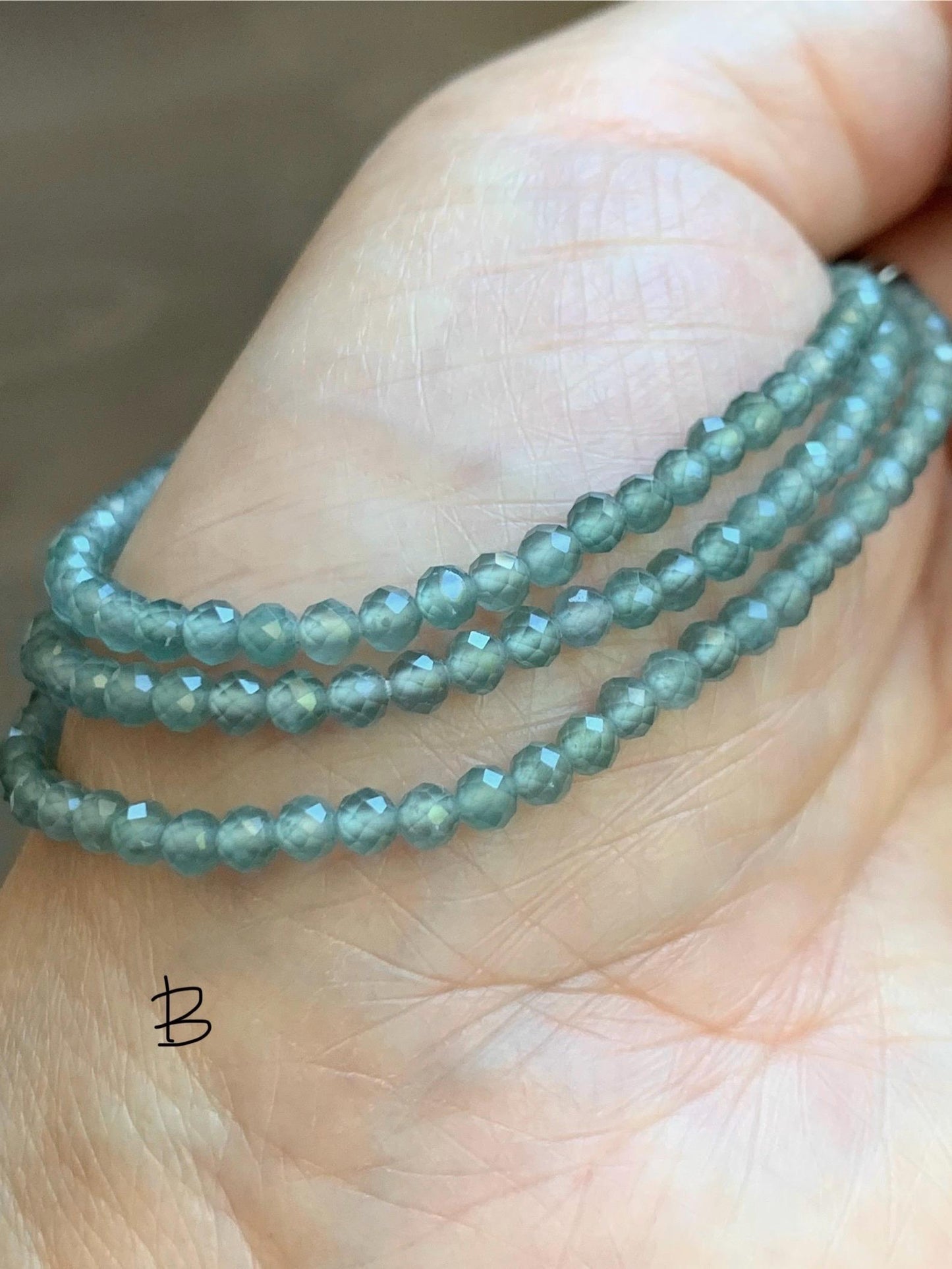 Petite Natural Guatemalan Grade A Icy Highly Translucent Teal Blue Faceted Jade Jadeite Beads Beaded Necklace 3mm 20" 天然冰危蓝翡翠切割小圆珠项链 WPQ560