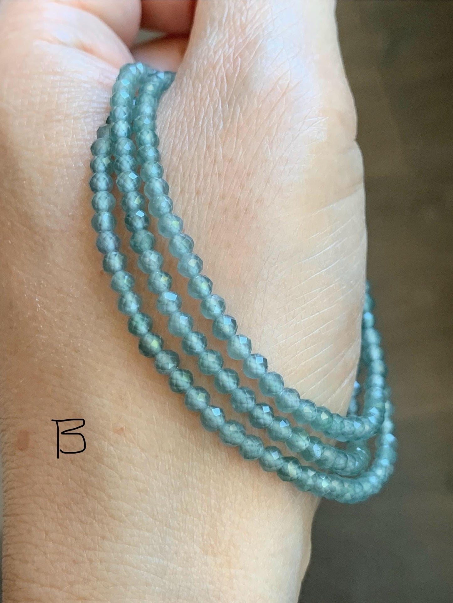 Petite Natural Guatemalan Grade A Icy Highly Translucent Teal Blue Faceted Jade Jadeite Beads Beaded Necklace 3mm 20" 天然冰危蓝翡翠切割小圆珠项链 WPQ560