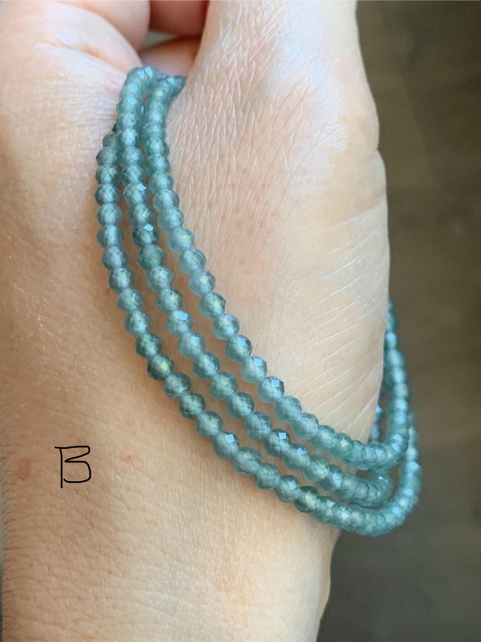 Petite Natural Guatemalan Grade A Icy Highly Translucent Teal Blue Faceted Jade Jadeite Beads Beaded Necklace 3mm 20" 天然冰危蓝翡翠切割小圆珠项链 WPQ560