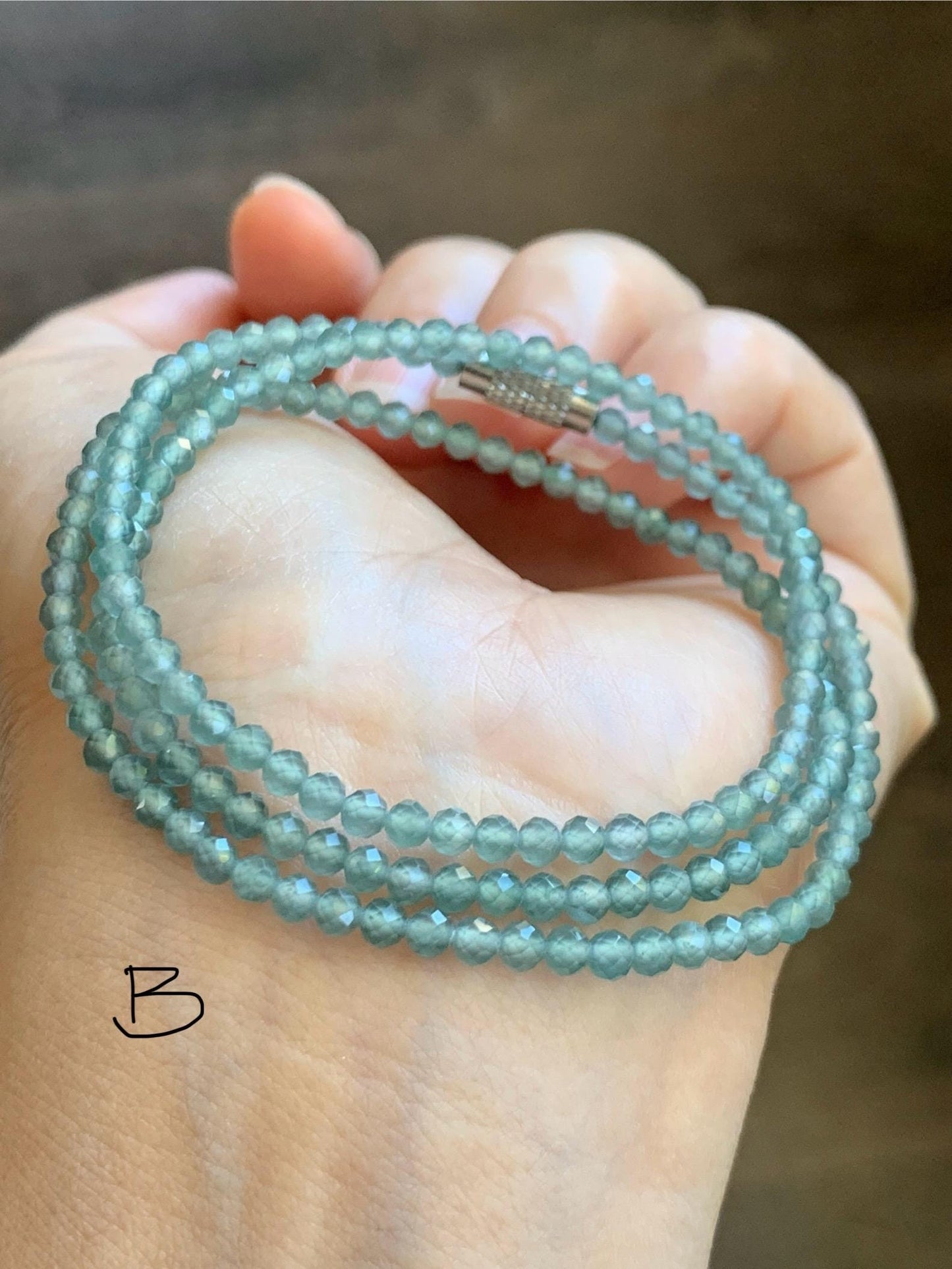 Petite Natural Guatemalan Grade A Icy Highly Translucent Teal Blue Faceted Jade Jadeite Beads Beaded Necklace 3mm 20" 天然冰危蓝翡翠切割小圆珠项链 WPQ560