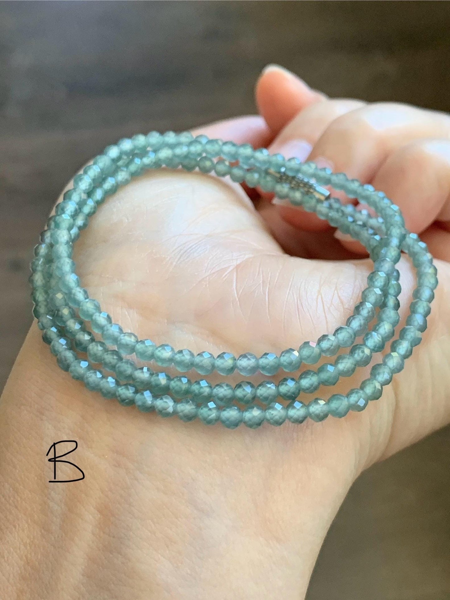 Petite Natural Guatemalan Grade A Icy Highly Translucent Teal Blue Faceted Jade Jadeite Beads Beaded Necklace 3mm 20" 天然冰危蓝翡翠切割小圆珠项链 WPQ560