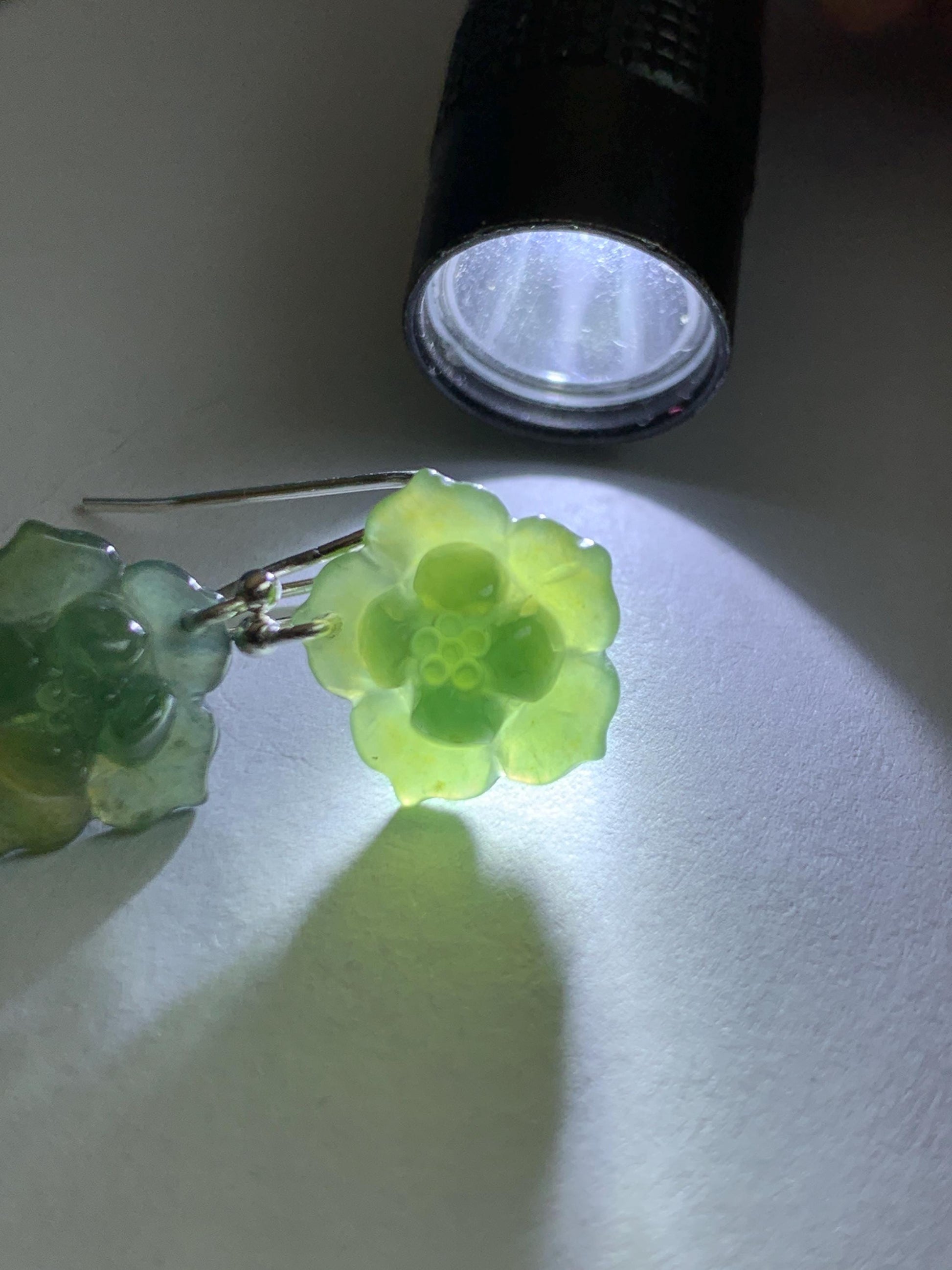 Natural Grade A Guatemalan Icy Translucent Teal Green Yellow Marbled Jade Jadeite Lotus Flower Earrings Sterling Silver 天然冰危蓝绿翡翠莲花耳钩 WLG88B