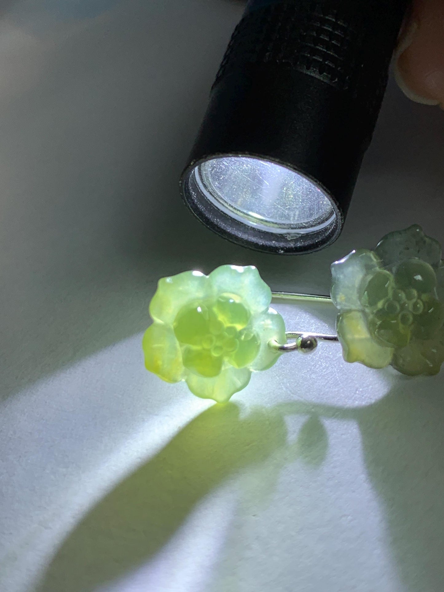 Natural Grade A Guatemalan Icy Translucent Teal Blue Yellow Marbled Jade Jadeite Lotus Flower Earrings Sterling Silver 天然冰危茶黄翡翠莲花耳钩 WLG88A