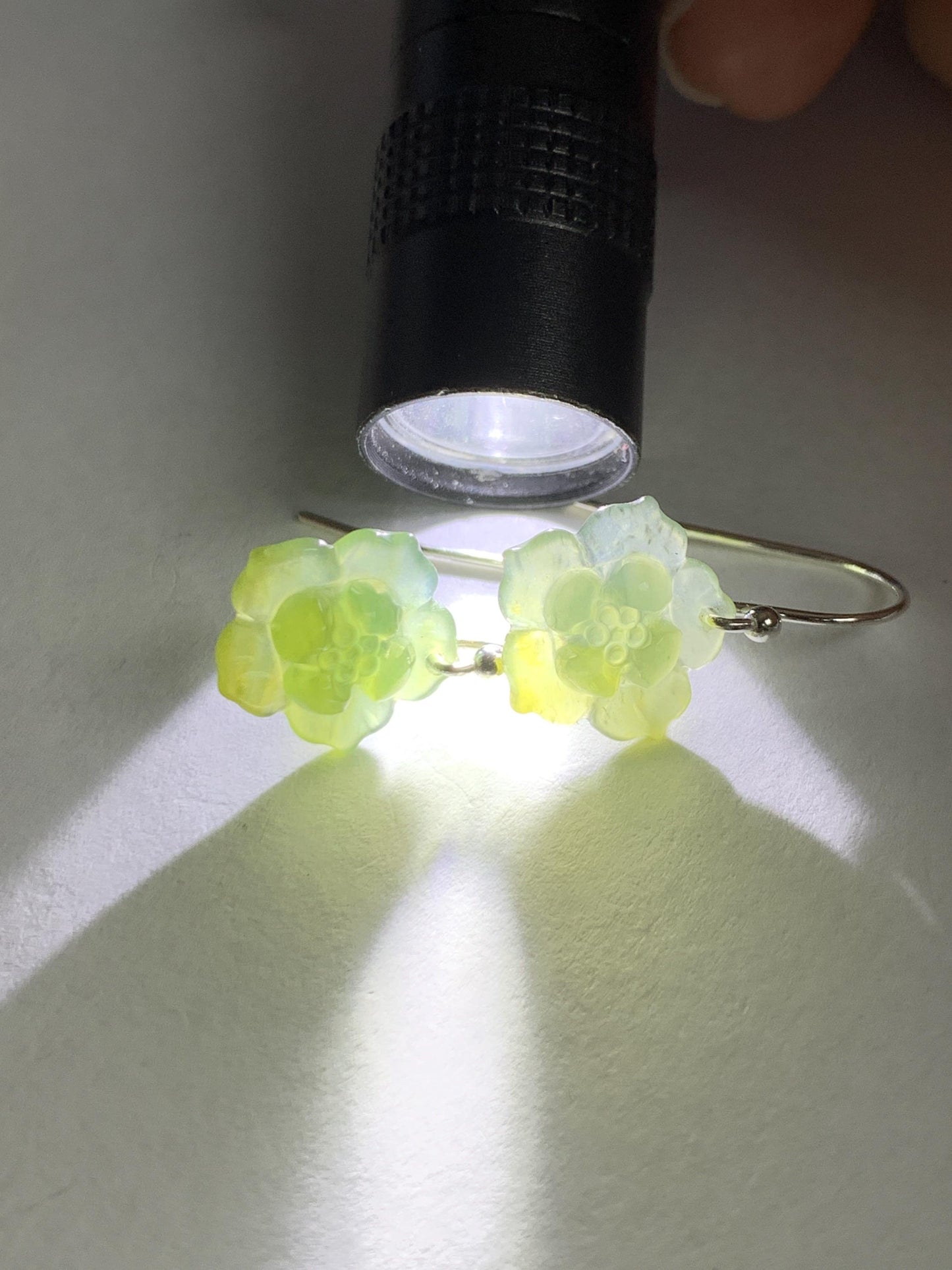 Natural Grade A Guatemalan Icy Translucent Teal Blue Yellow Marbled Jade Jadeite Lotus Flower Earrings Sterling Silver 天然冰危茶黄翡翠莲花耳钩 WLG88A