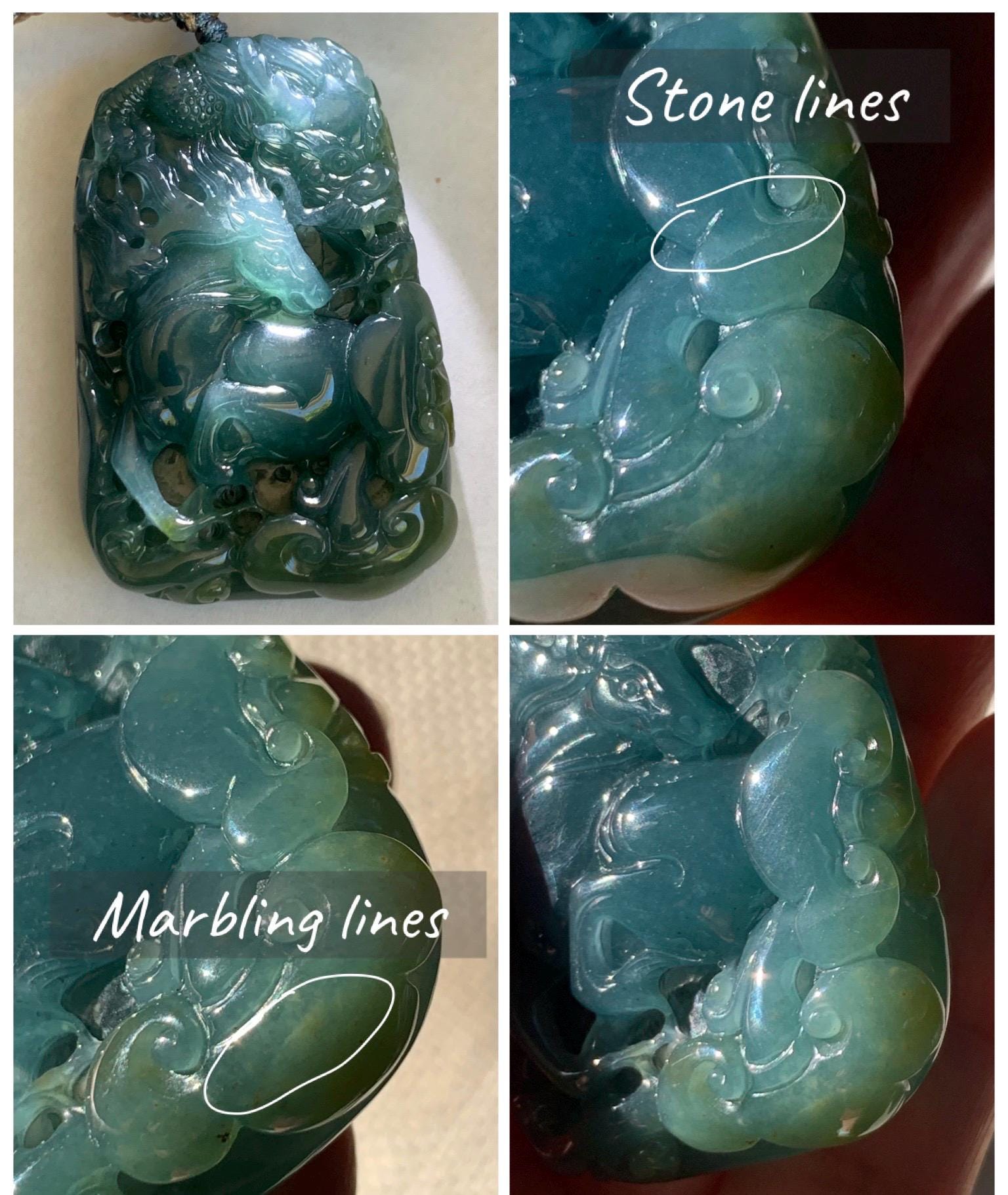 Natural Grade A Guatemalan Icy Translucent Dark Teal Blue Jade Jadeite Horse & Dragon Pendant Rope Necklace 26” 47g 天然冰危蓝翡翠精工龙马牌双面吊坠 WLM260