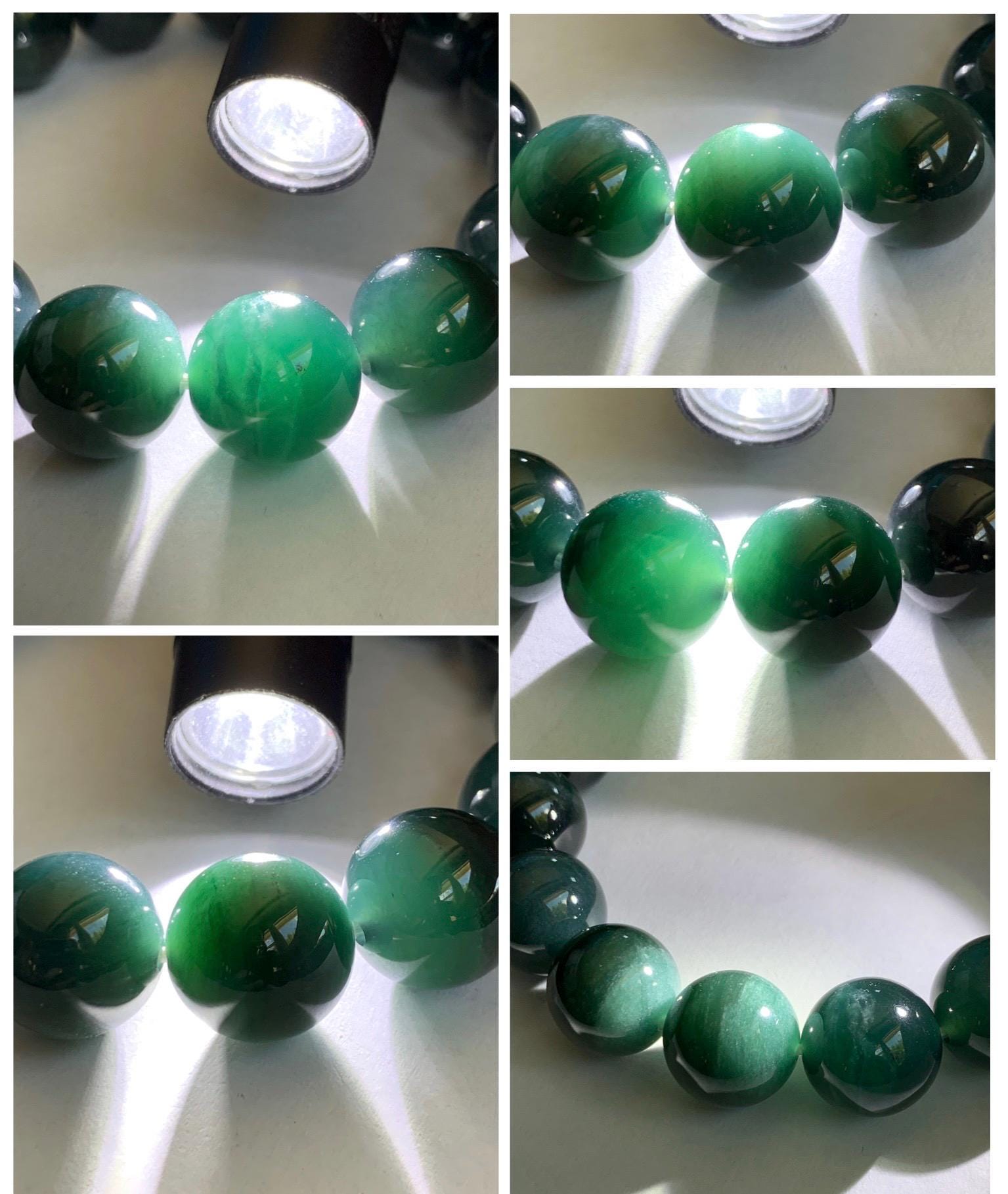 LARGE Natural Grade A Guatemalan Icy Translucent Dark Teal Green Jade Jadeite Beaded Bracelet 13.9mm 7.75” 70g 天然冰危深老蓝水翡翠大卡手串 WDS660A