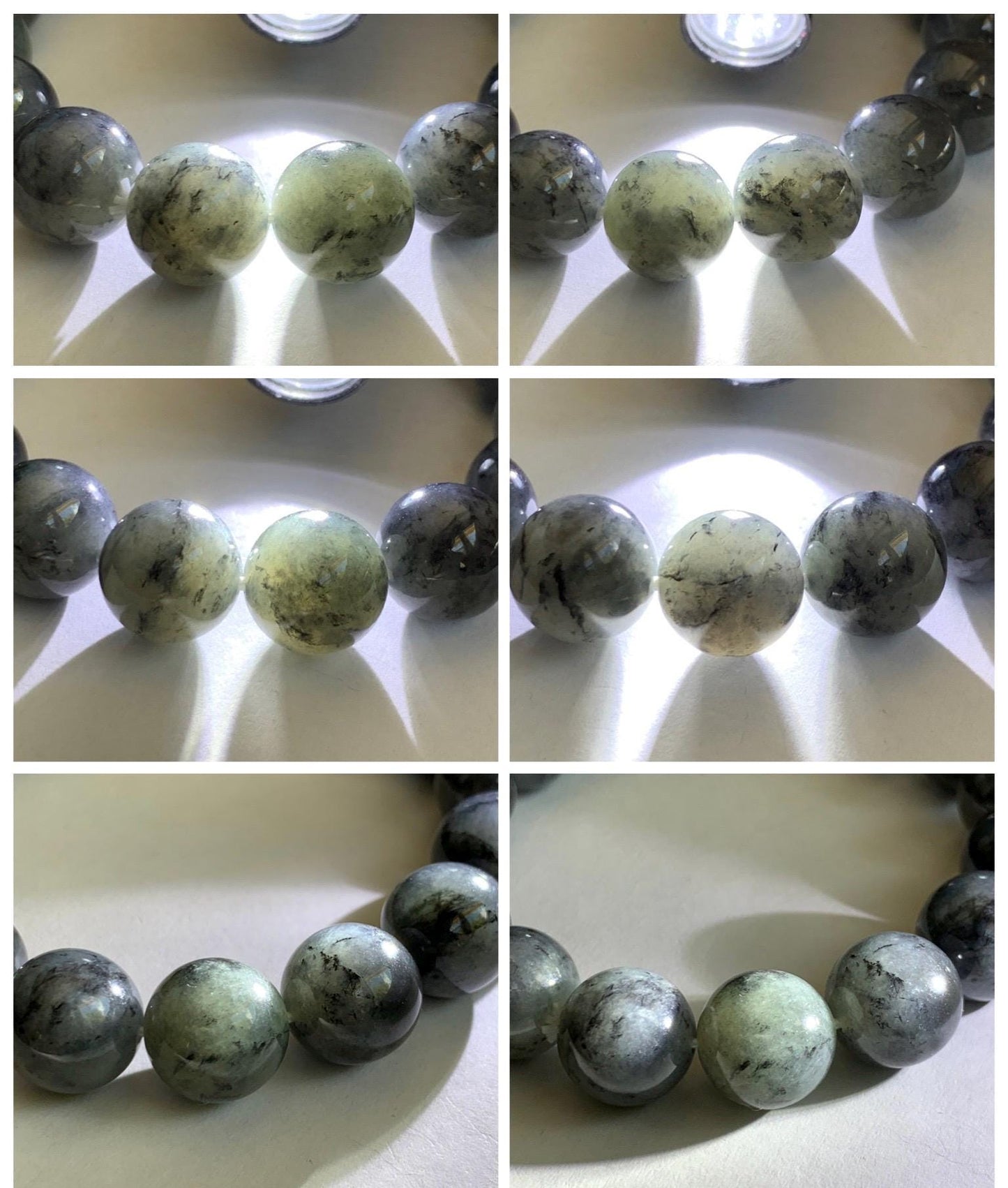 Grade A Natural Icy Translucent Dark Wuji Jade Jadeite Large Beads Beaded Bracelet 13mm 7.75" 63g 天然大卡冰乌鸡翡翠手串 MDW440