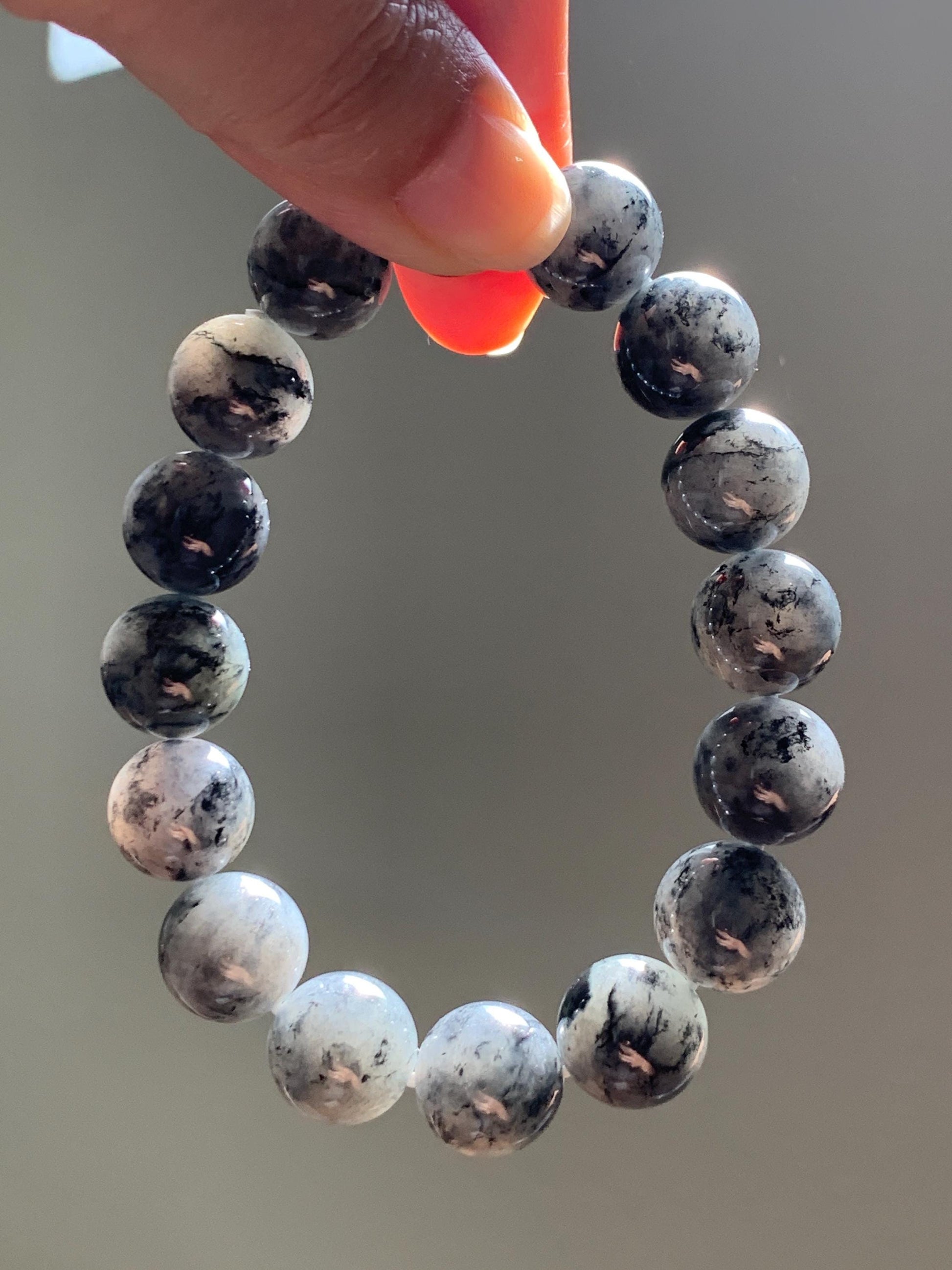Grade A Natural Icy Translucent Dark Wuji Jade Jadeite Large Beads Beaded Bracelet 13mm 7.75" 63g 天然大卡冰乌鸡翡翠手串 MDW440
