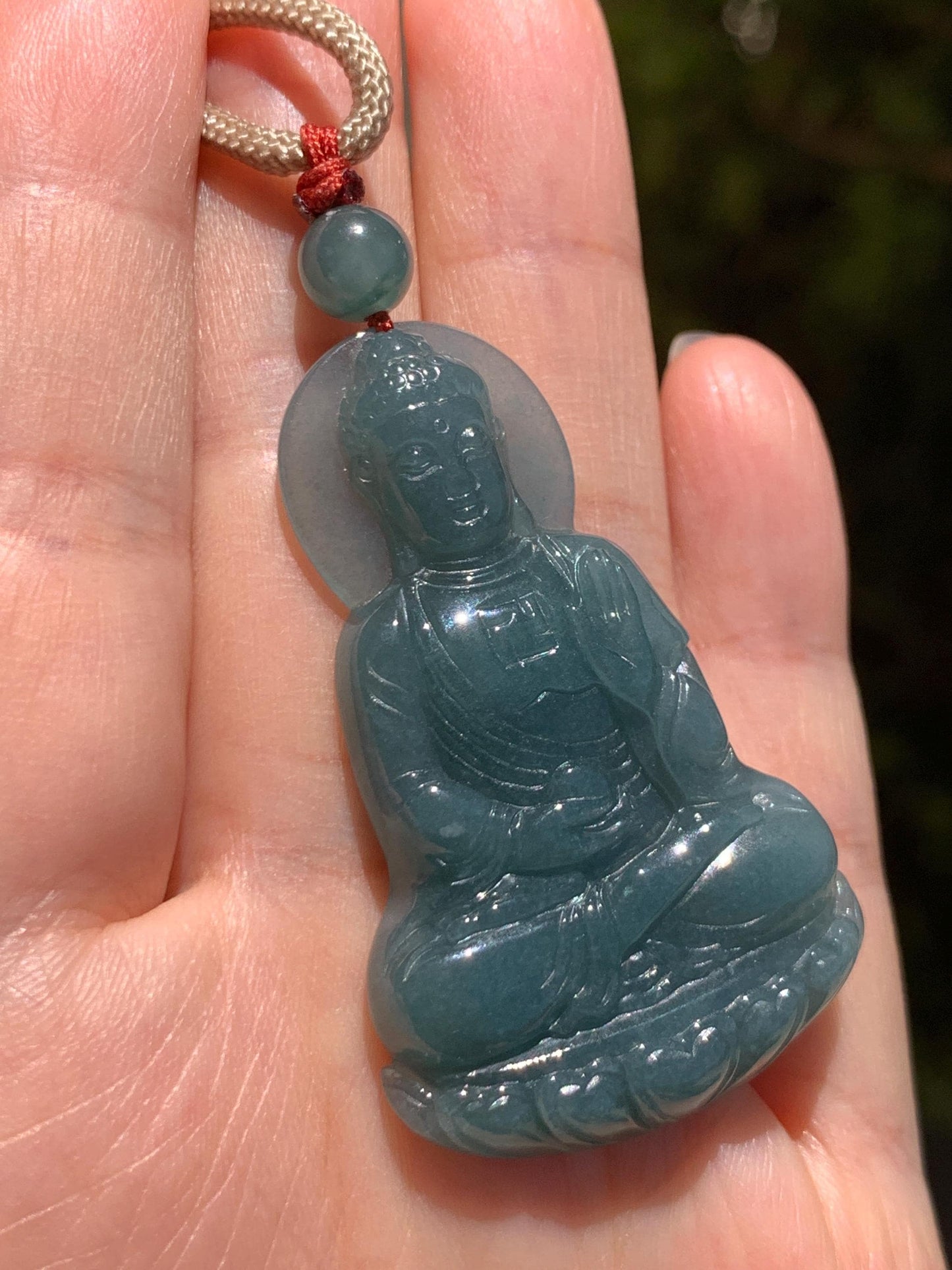 Natural Grade A Guatemalan Icy Dusty Teal Blue Jade Jadeite Shakyamuni Buddha Ru Lai Pendant Rope Necklace 24.5" 16g 天然冰危蓝翡翠釋迦牟尼如来佛吊坠 WRL77